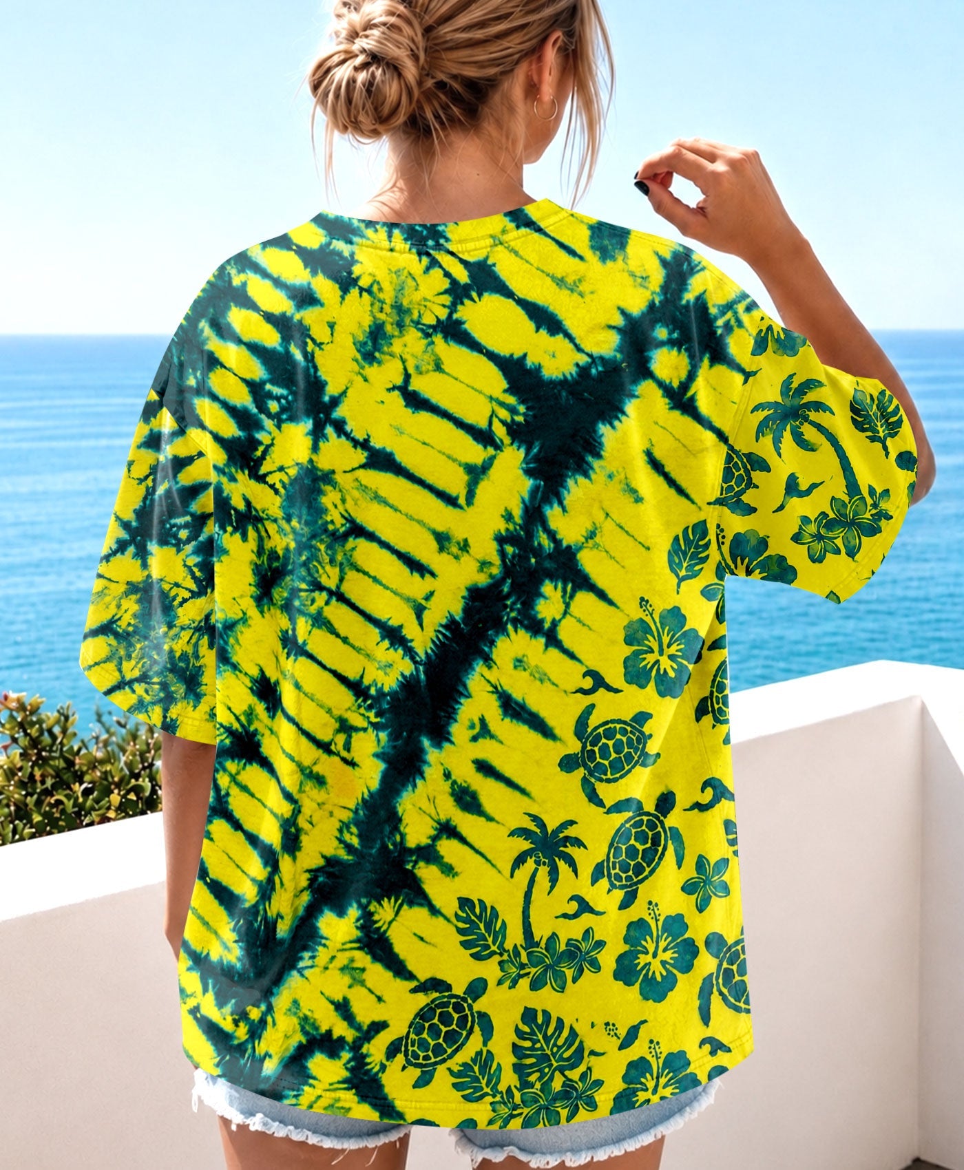 VIBRANT TROPICAL TURTLE BURST ALL OVER PRINT  - TLHN0707261