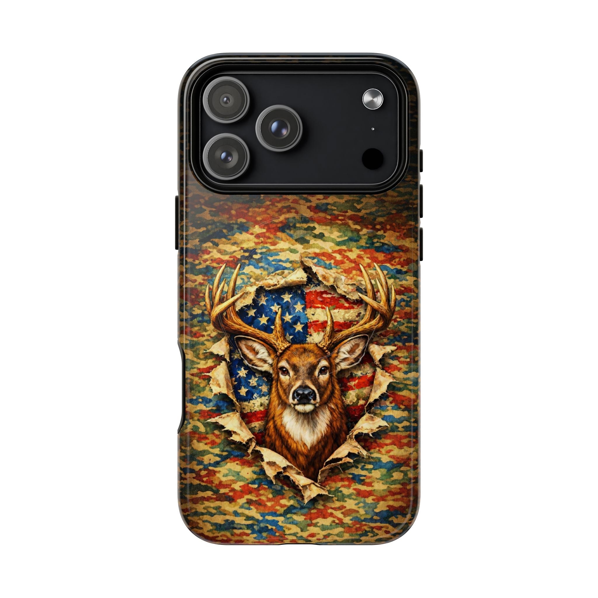 HUNTING DEER CAMOUFLAGE STARS AND STRIPES MAGNETIC PHONE CASE  - TLNT0405261