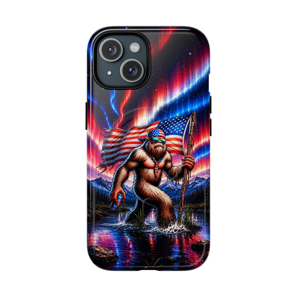 BIGFOOT UNDER RED WHITE & BLUE AURORA MAGNETIC PHONE CASE   - TLHN0306264