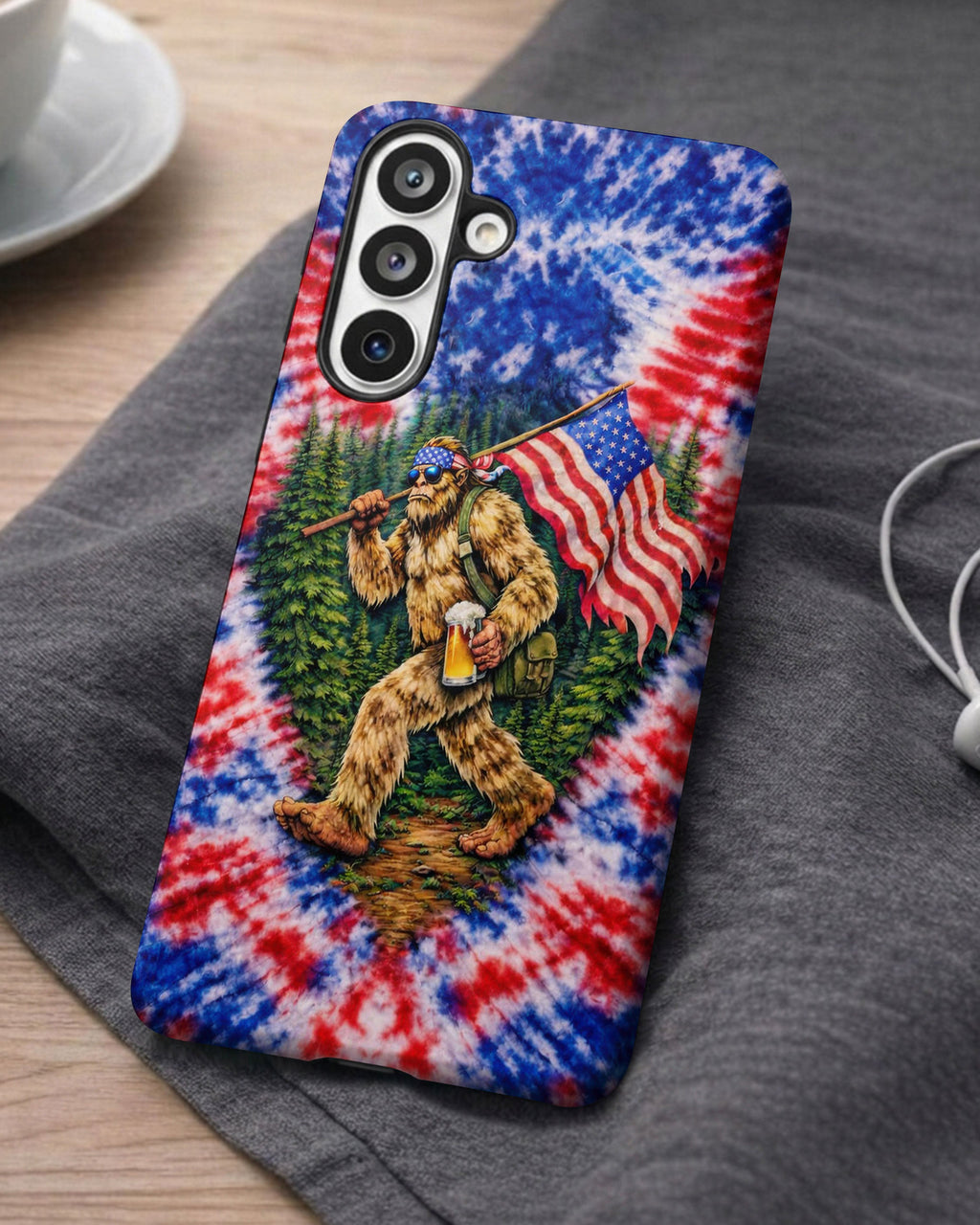 BIGFOOT WITH FLAG RED WHITE & BLUE SWIRL PHONE CASE  - TLTW2605263
