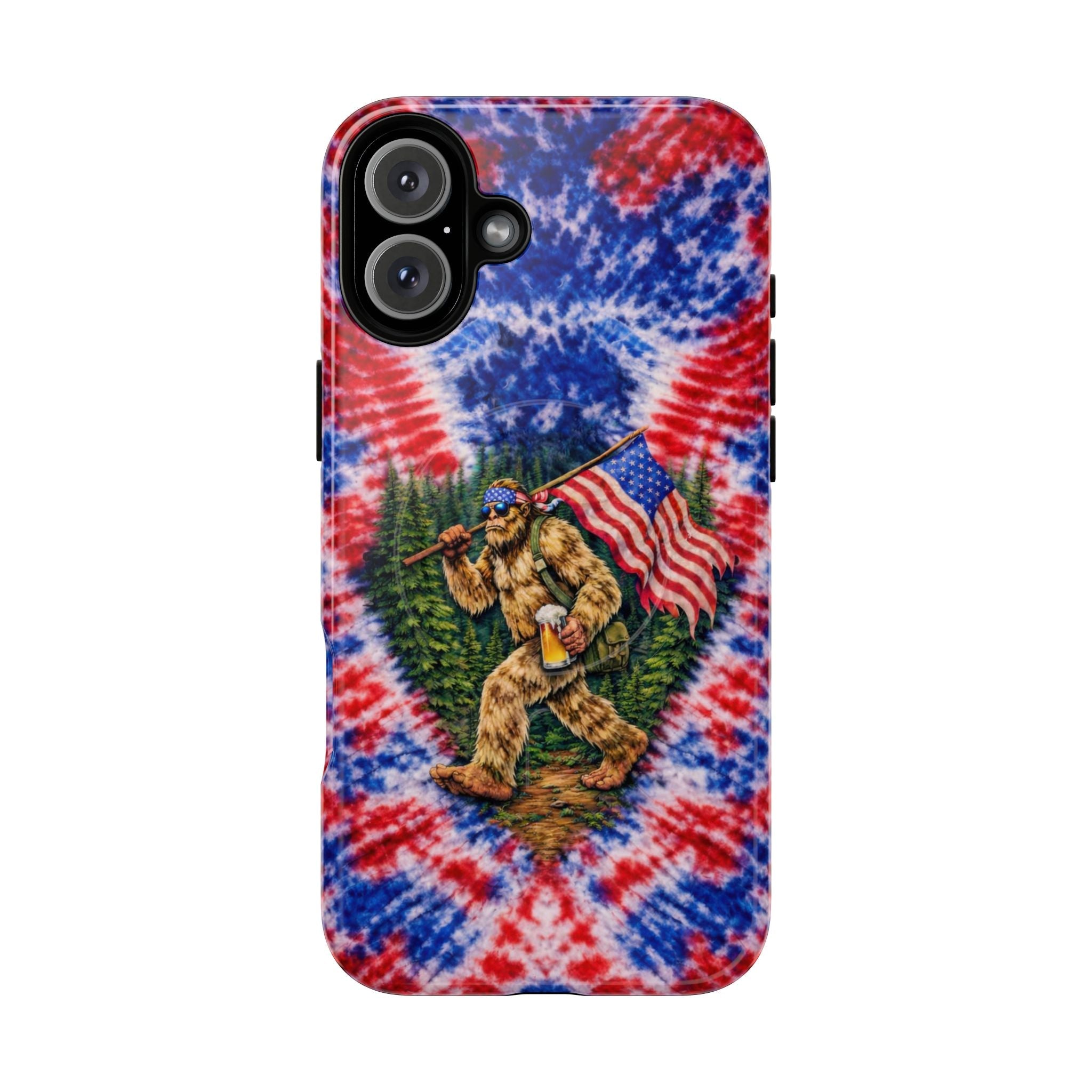 BIGFOOT WITH FLAG RED WHITE & BLUE SWIRL MAGNETIC PHONE CASE  - TLTW2605263