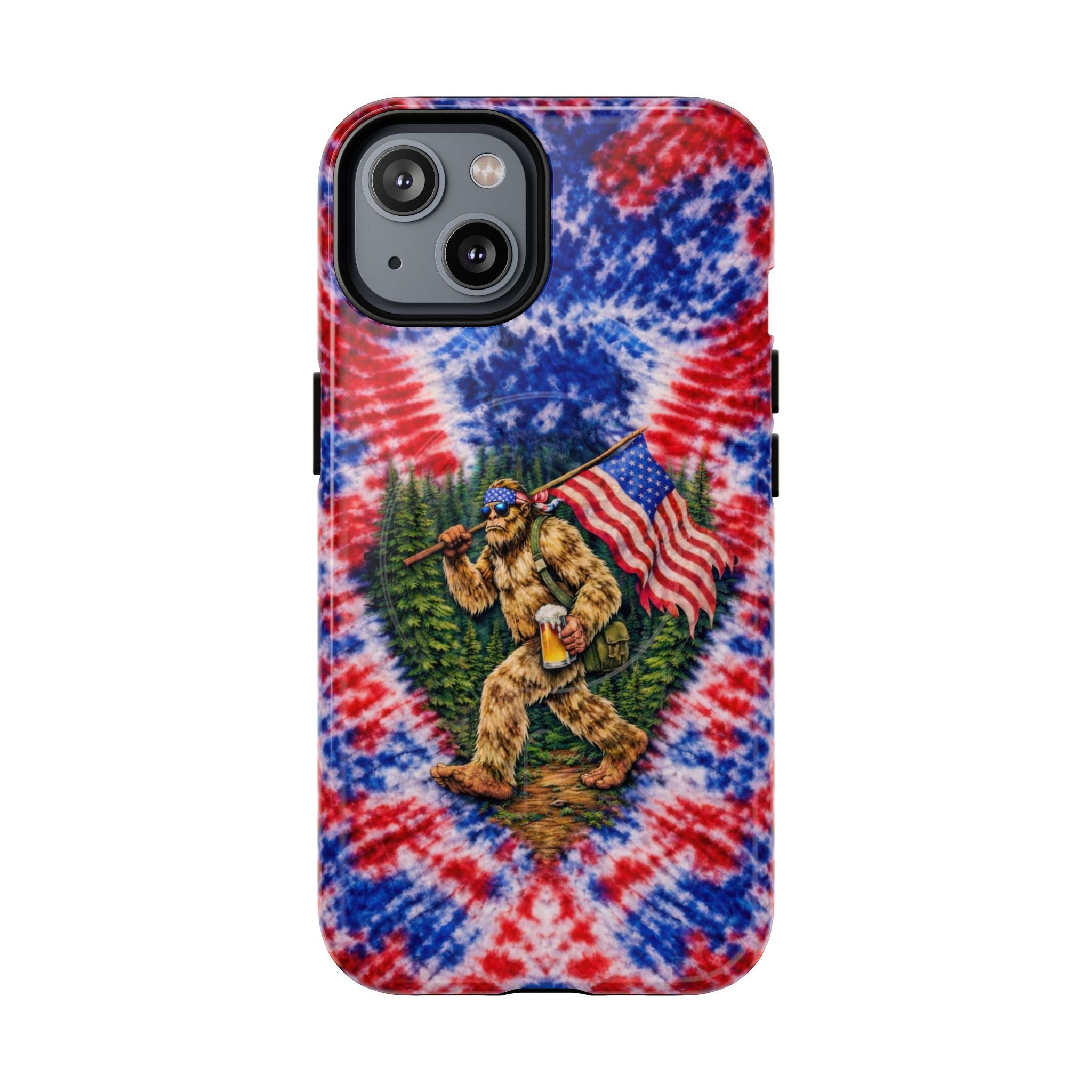 BIGFOOT WITH FLAG RED WHITE & BLUE SWIRL MAGNETIC PHONE CASE  - TLTW2605263