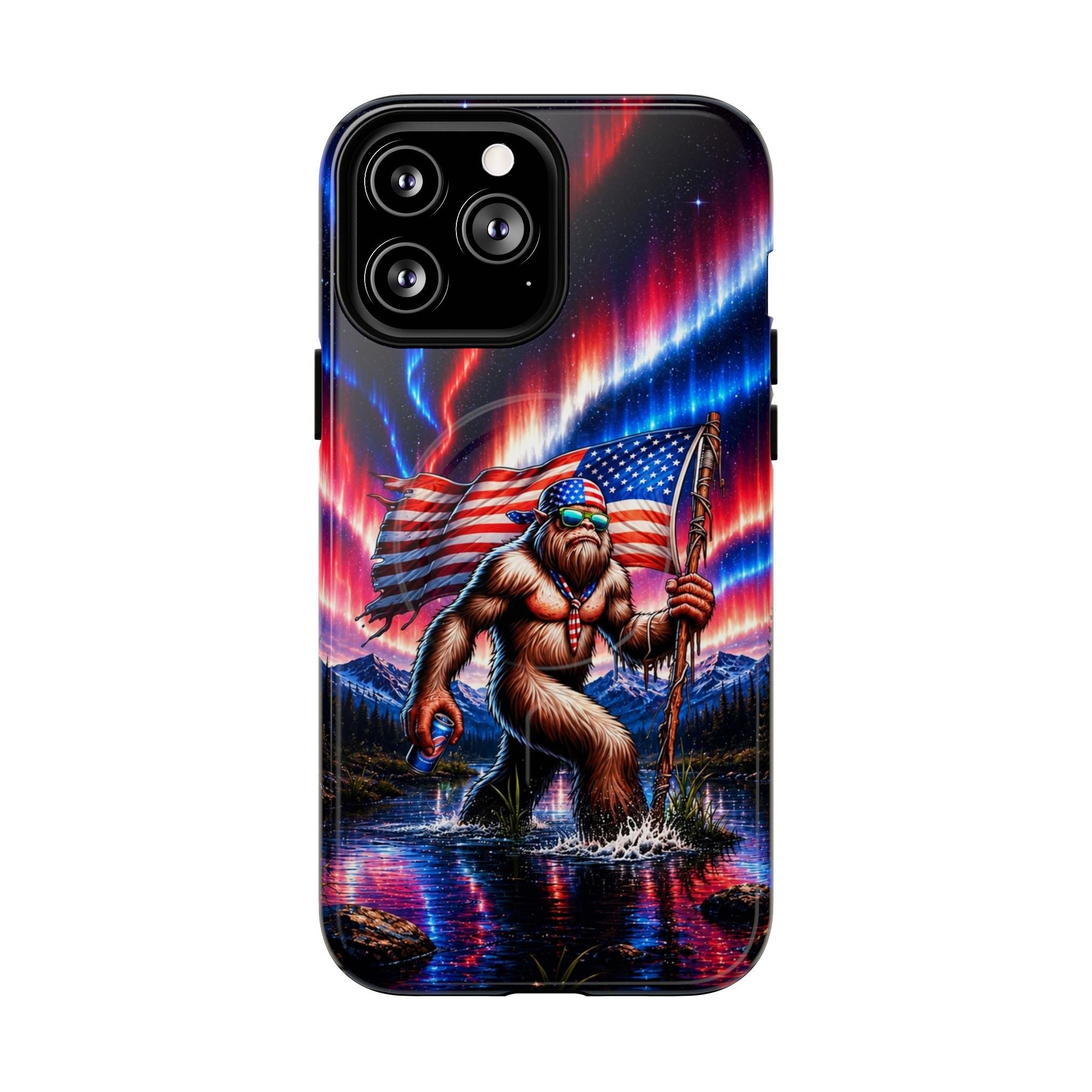 BIGFOOT UNDER RED WHITE & BLUE AURORA MAGNETIC PHONE CASE   - TLHN0306264