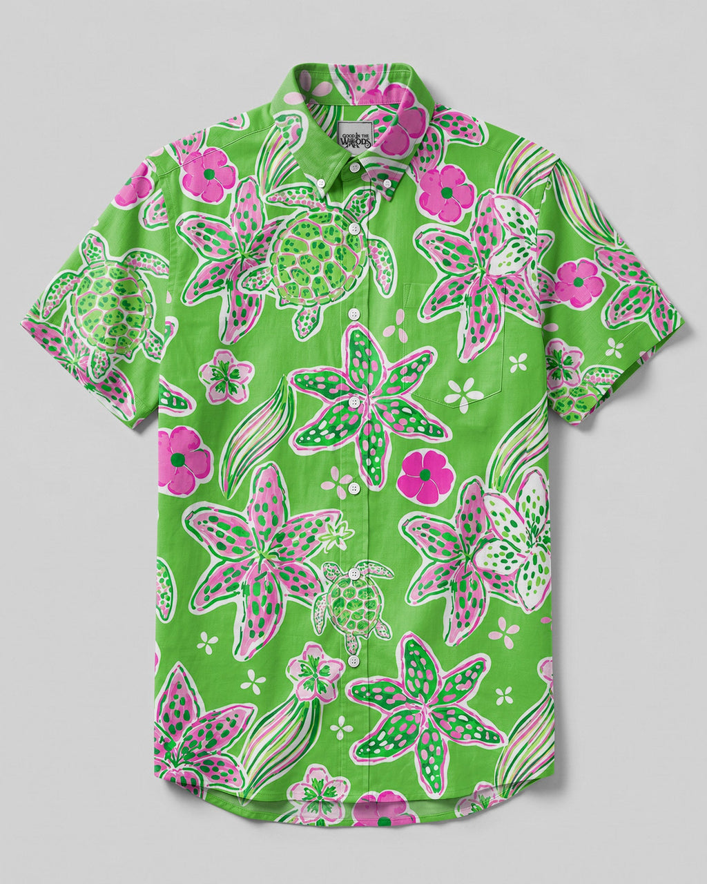 TURTLE LILIES  PATTERN BUTTON-DOWN COLLAR  SHIRT - TLHN1906261