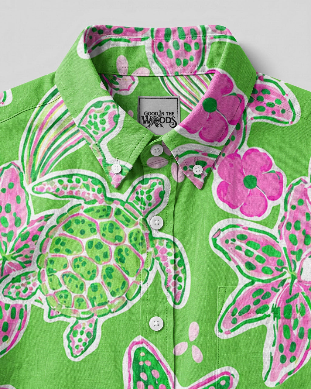 TURTLE LILIES  PATTERN BUTTON-DOWN COLLAR  SHIRT - TLHN1906261