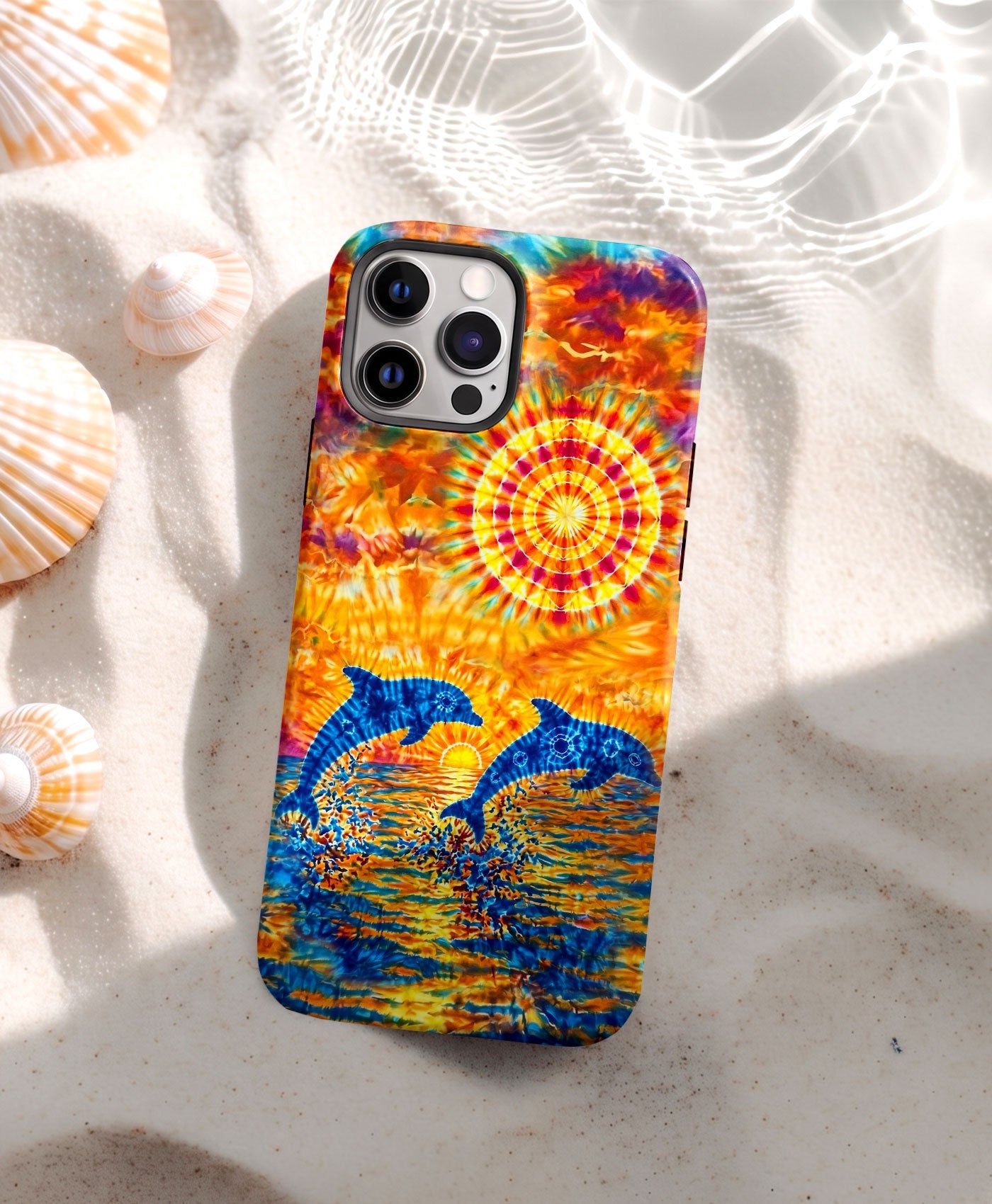 TWO DOLPHINS SUNSET WATERCOLOR PATTERN  PHONE CASE   - TLHN1205264