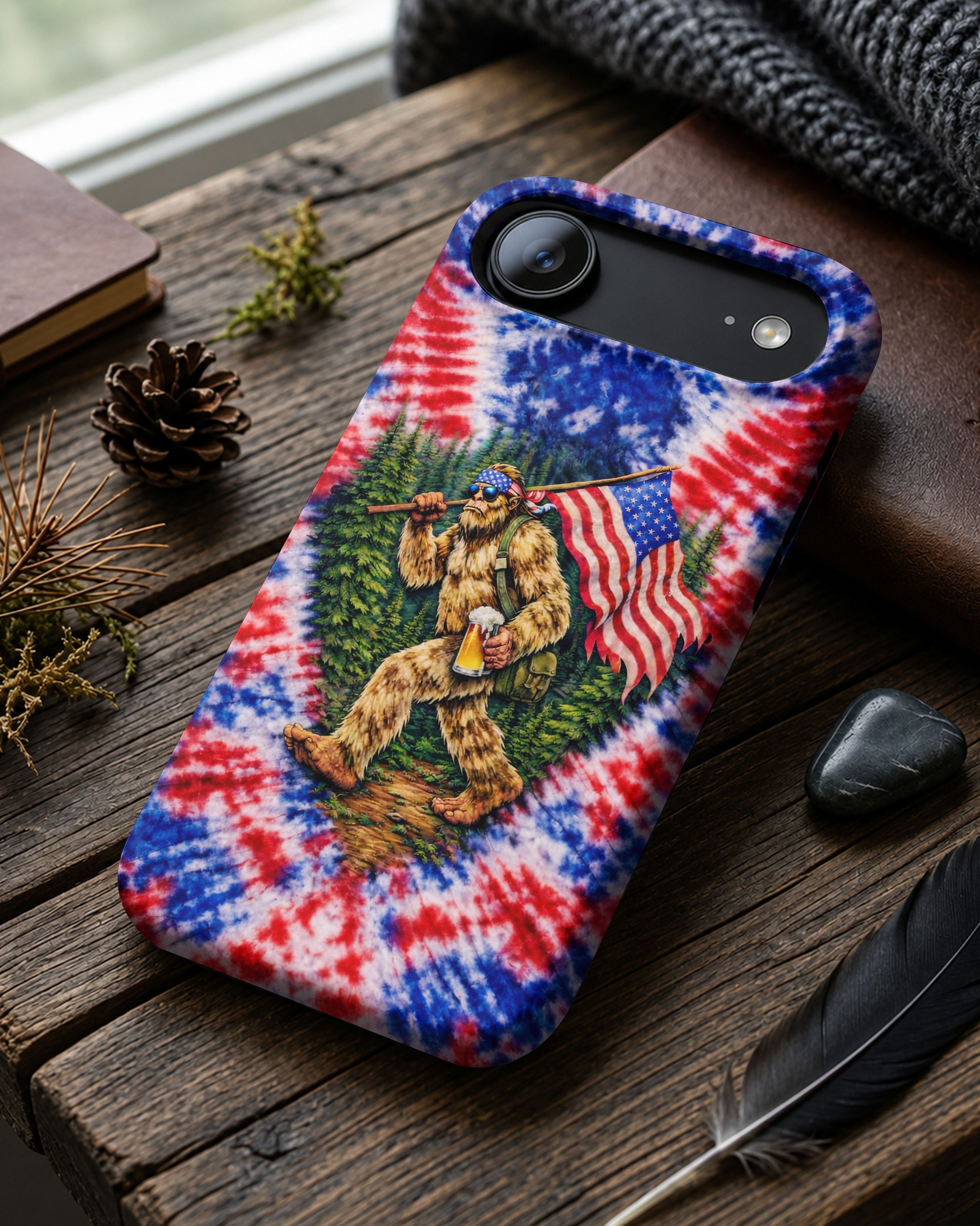 BIGFOOT WITH FLAG RED WHITE & BLUE SWIRL PHONE CASE  - TLTW2605263
