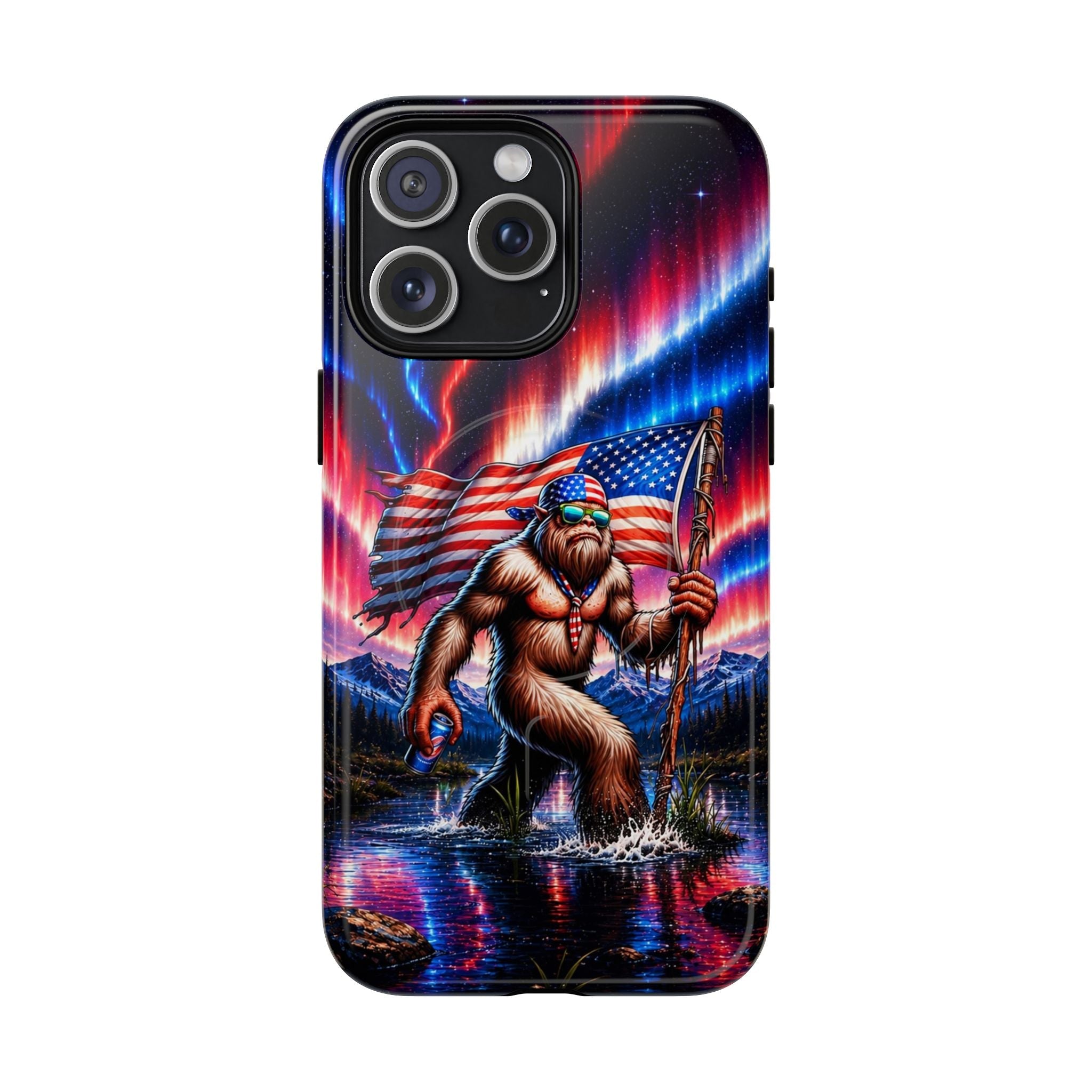 BIGFOOT UNDER RED WHITE & BLUE AURORA MAGNETIC PHONE CASE   - TLHN0306264