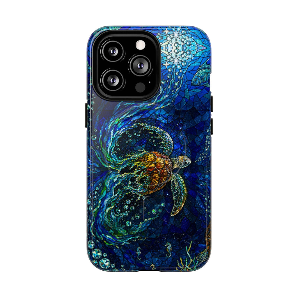 SEA TURTLE OCEAN STAINED GLASS PATTERN MAGNETIC  PHONE CASE  - TLTW2804263