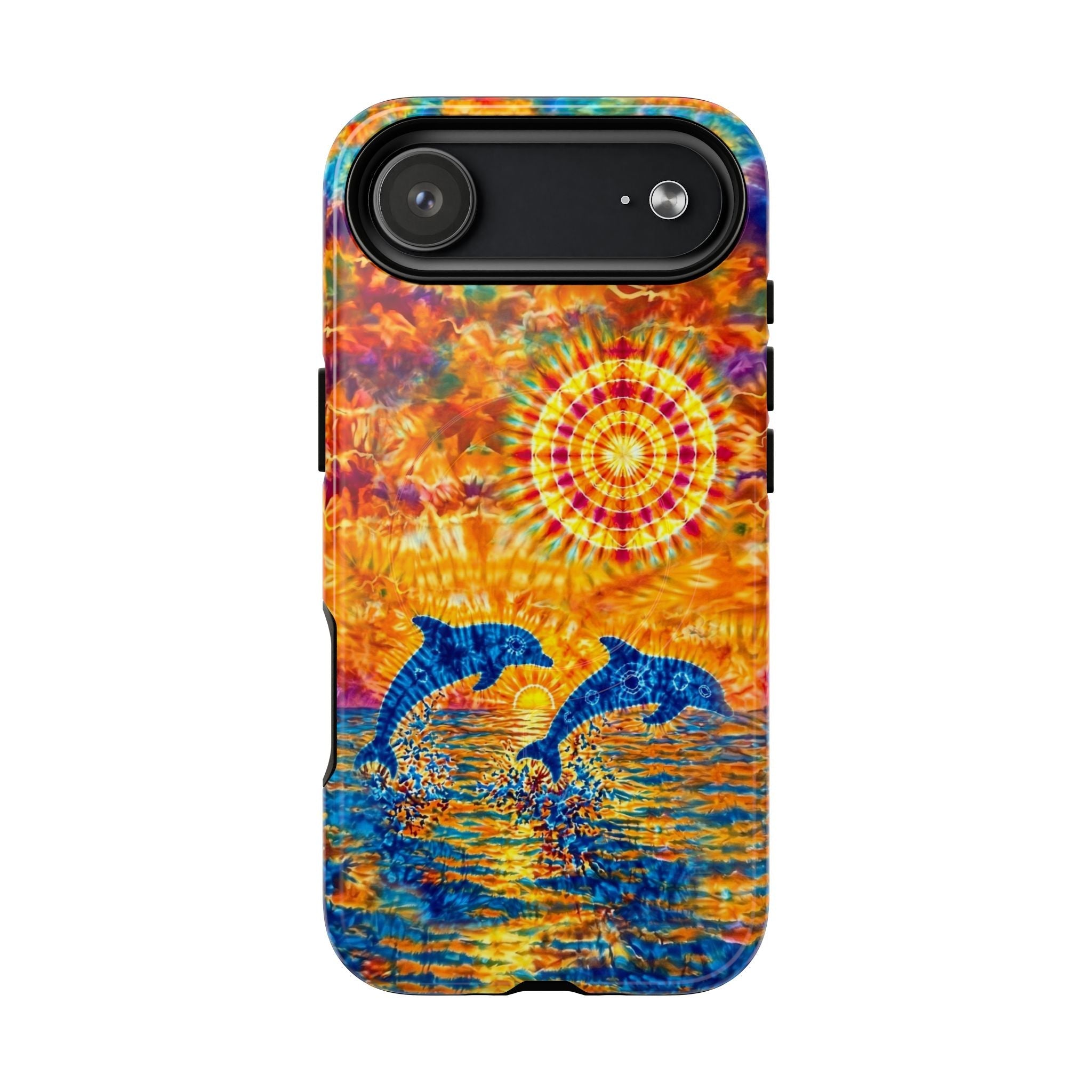 TWO DOLPHINS SUNSET WATERCOLOR PATTERN MAGNETIC PHONE CASE   - TLHN1205264