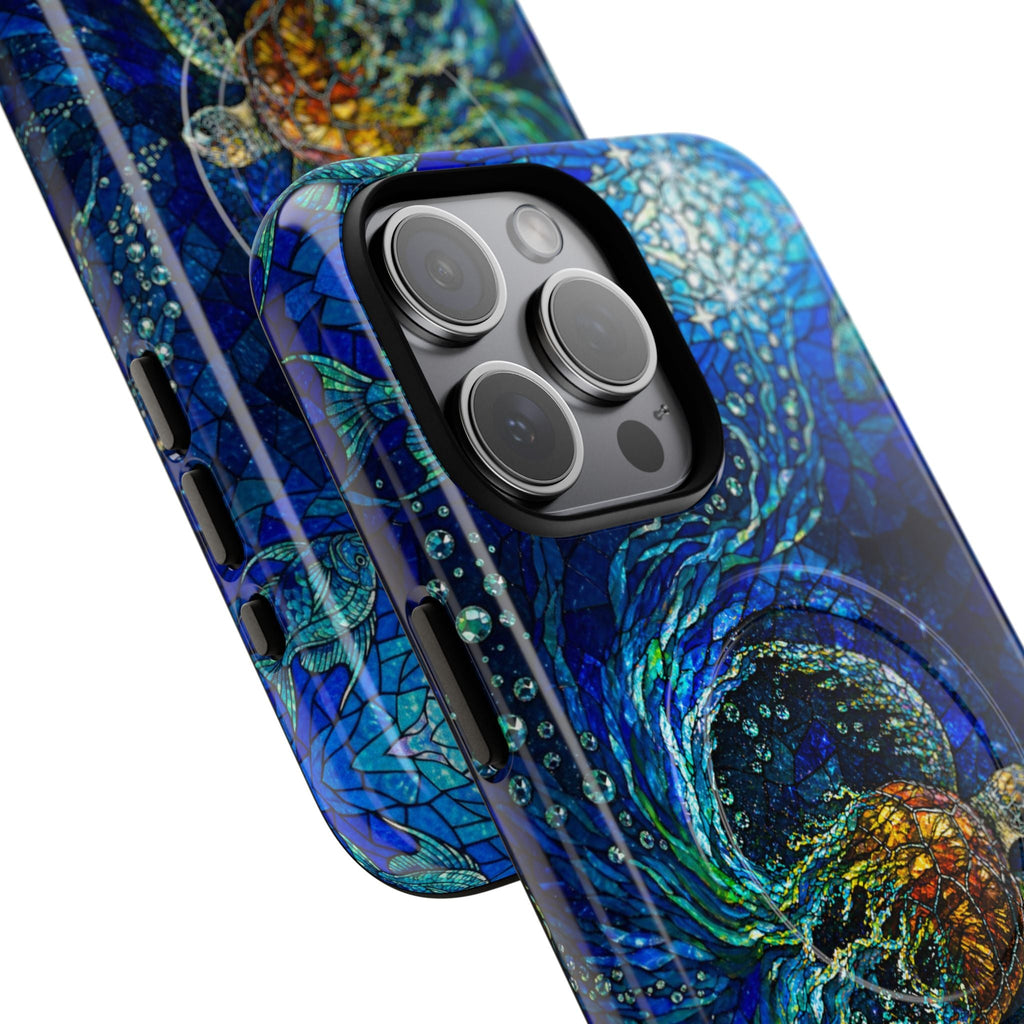 SEA TURTLE OCEAN STAINED GLASS PATTERN MAGNETIC  PHONE CASE  - TLTW2804263