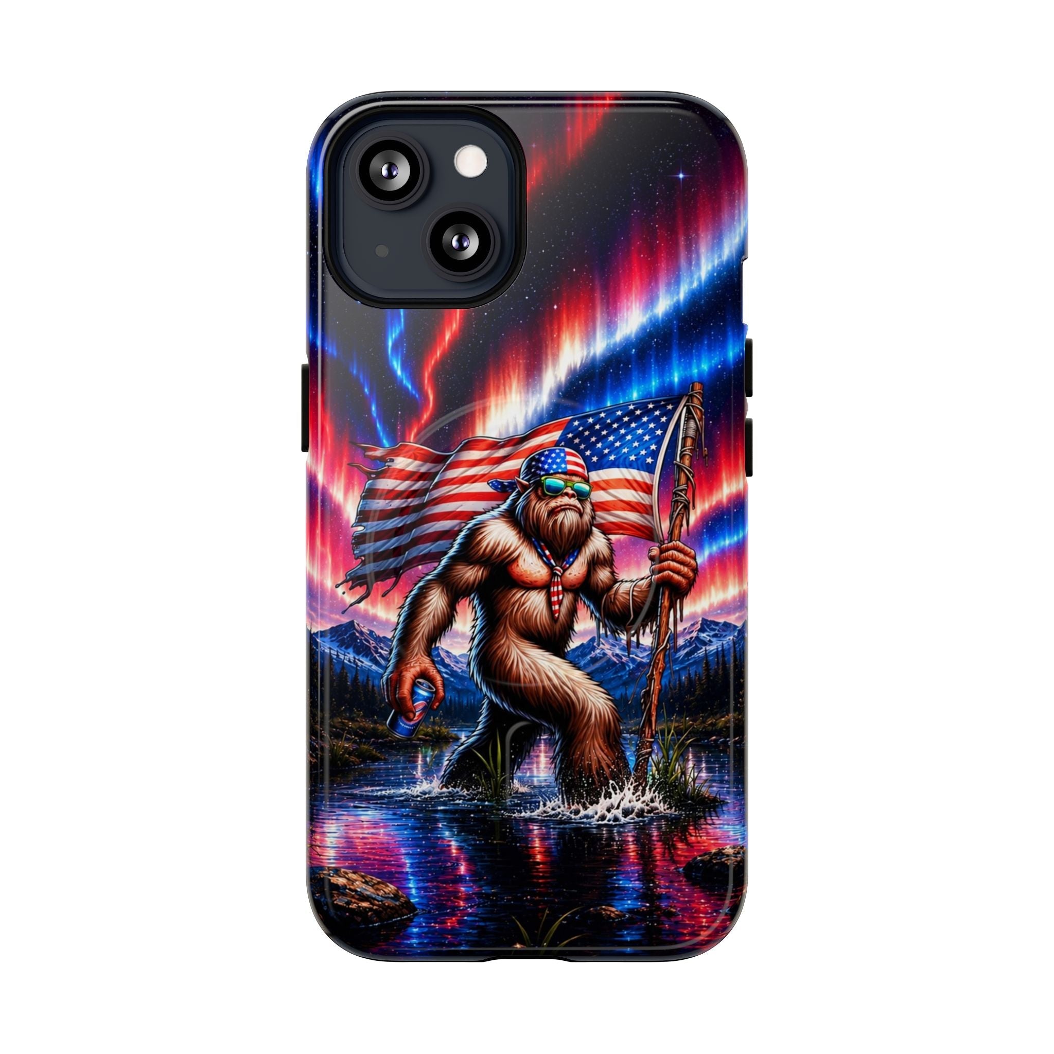 BIGFOOT UNDER RED WHITE & BLUE AURORA MAGNETIC PHONE CASE   - TLHN0306264