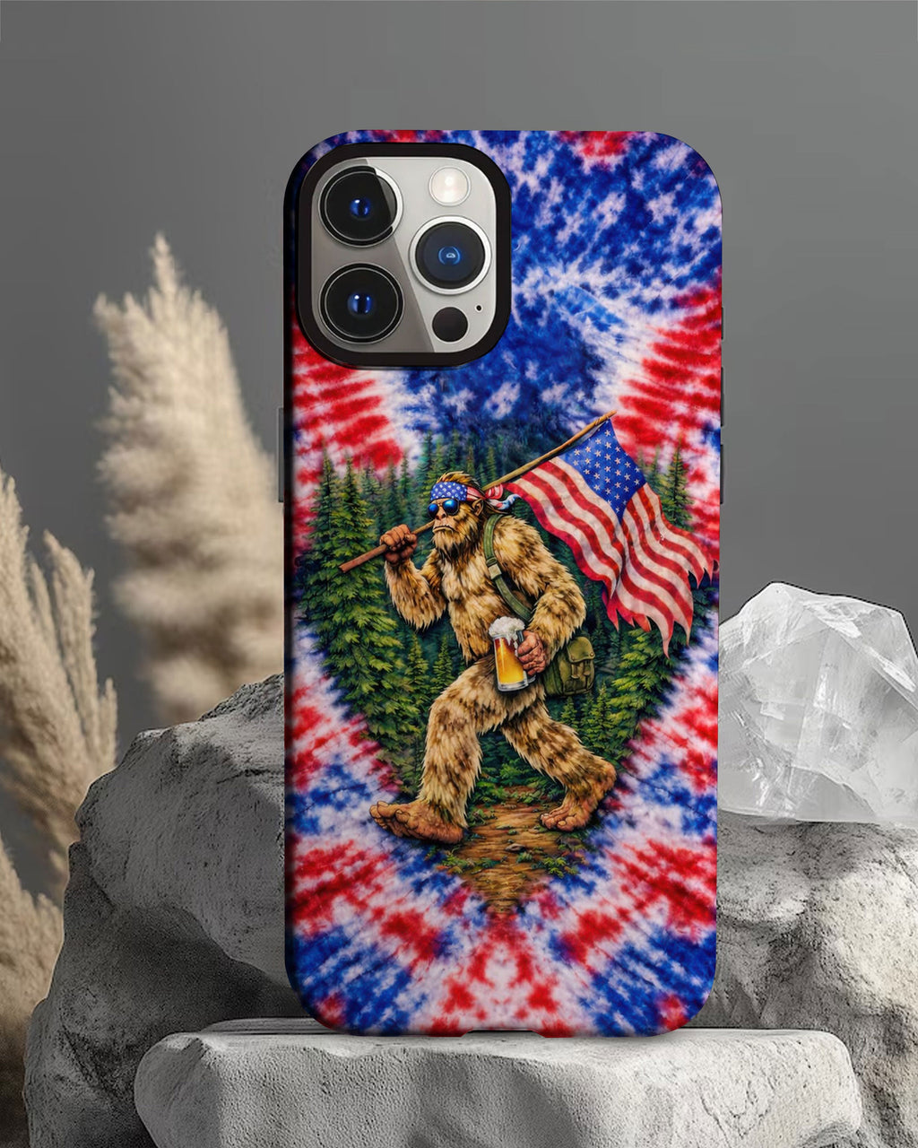 BIGFOOT WITH FLAG RED WHITE & BLUE SWIRL PHONE CASE  - TLTW2605263