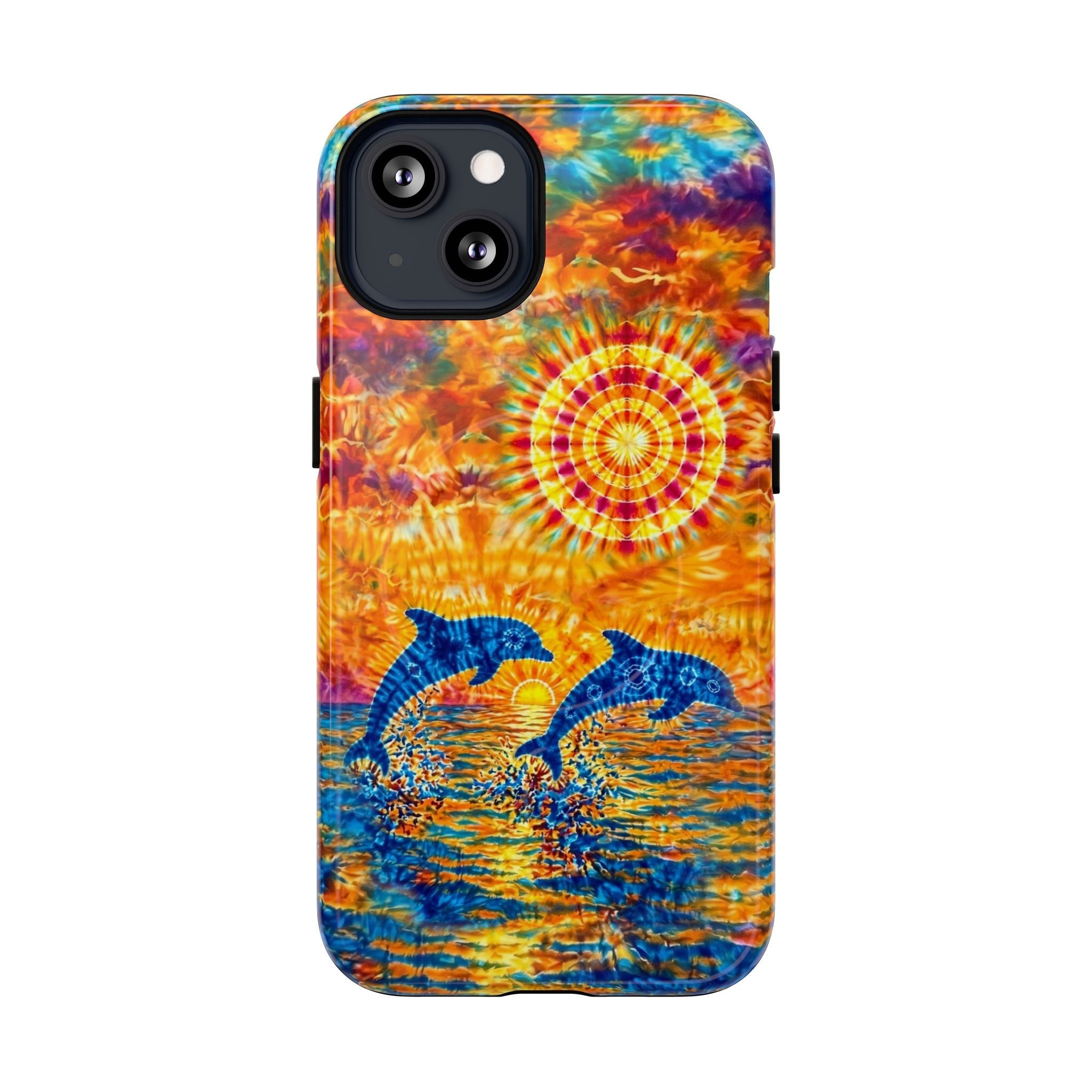 TWO DOLPHINS SUNSET WATERCOLOR PATTERN MAGNETIC PHONE CASE   - TLHN1205264