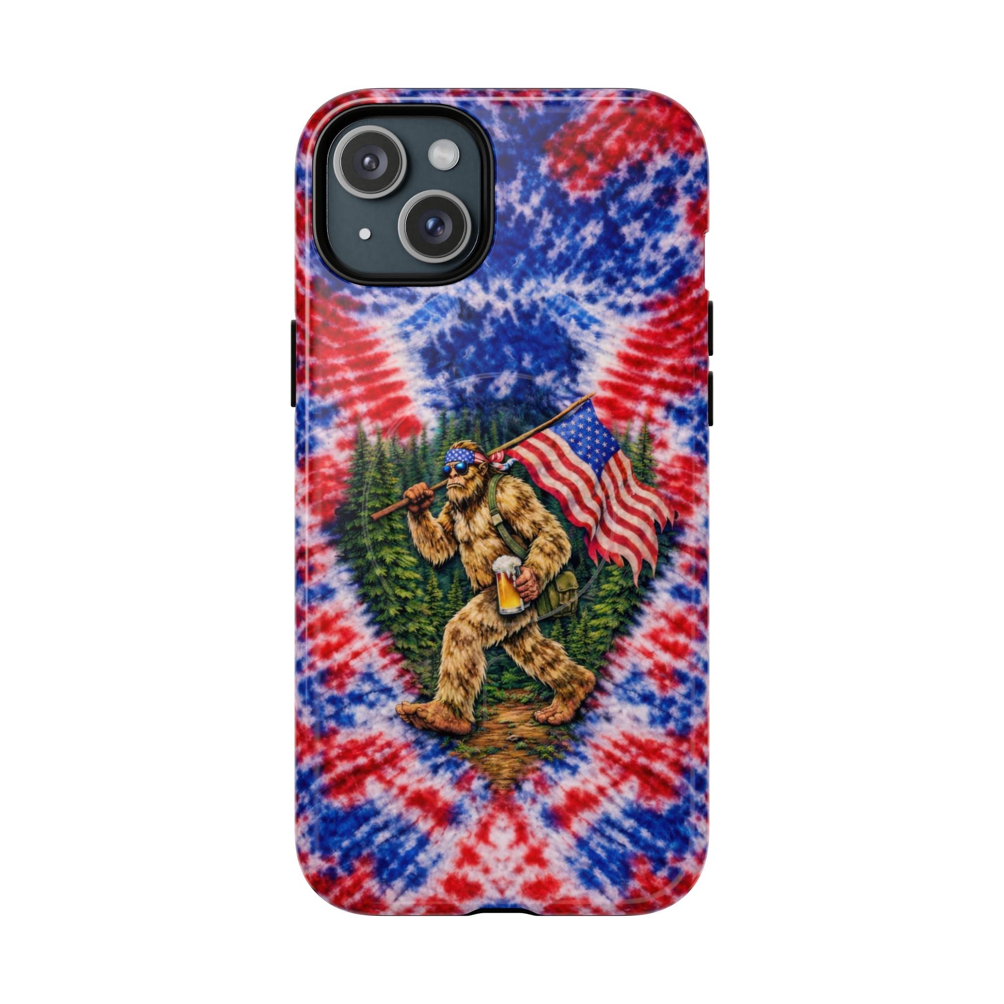 BIGFOOT WITH FLAG RED WHITE & BLUE SWIRL MAGNETIC PHONE CASE  - TLTW2605263