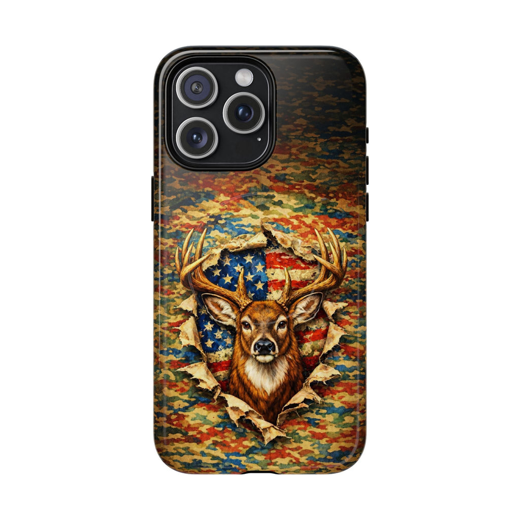 HUNTING DEER CAMOUFLAGE STARS AND STRIPES MAGNETIC PHONE CASE  - TLNT0405261