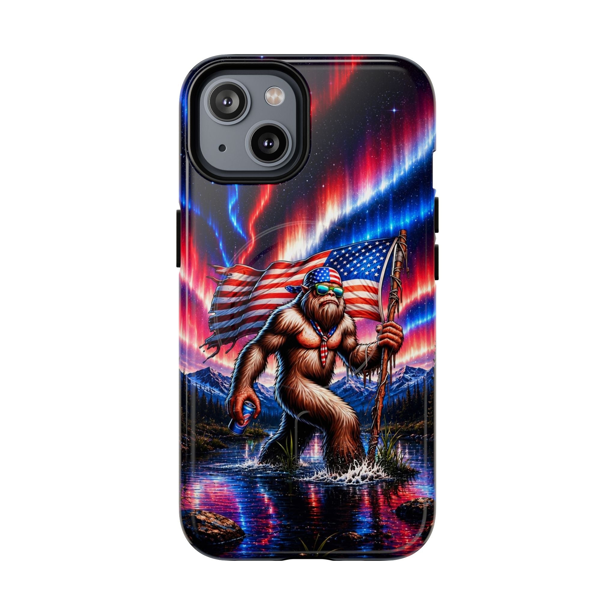 BIGFOOT UNDER RED WHITE & BLUE AURORA MAGNETIC PHONE CASE   - TLHN0306264