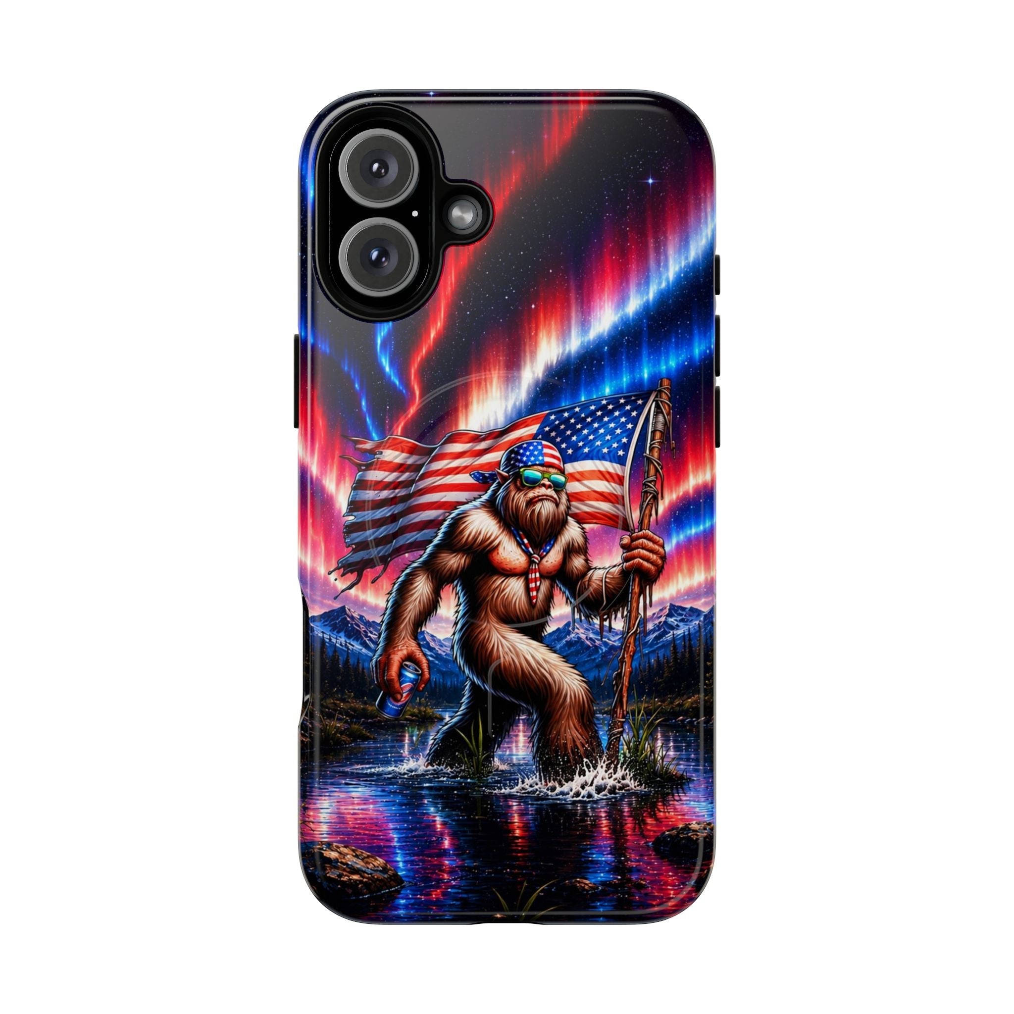 BIGFOOT UNDER RED WHITE & BLUE AURORA MAGNETIC PHONE CASE   - TLHN0306264