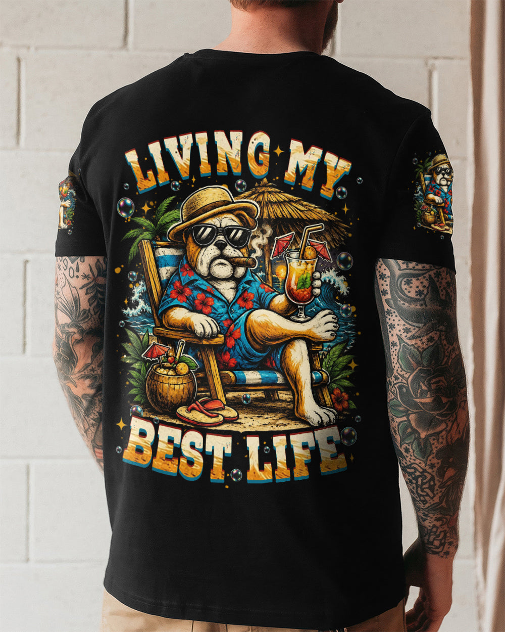 LIVING MY BEST LIFE PUG DOG ALL OVER PRINT  - TLHN0306263