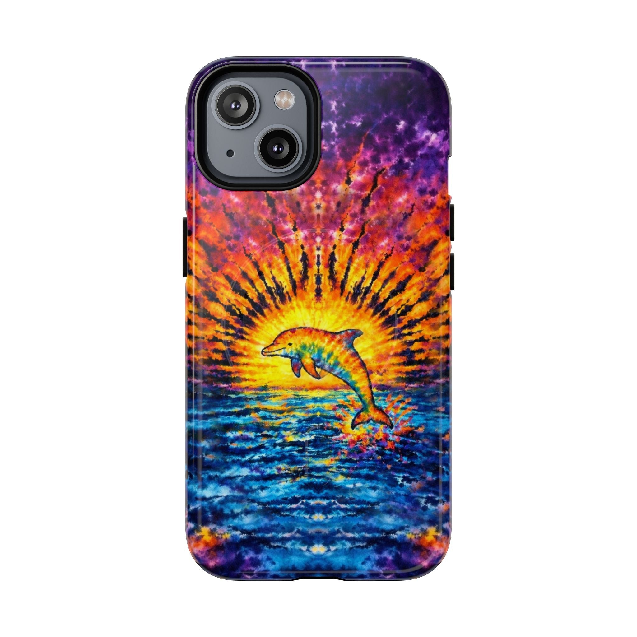 DOLPHIN SUNSET WATERCOLOR PATTERN MAGNETIC PHONE CASE  - TLHN2104264