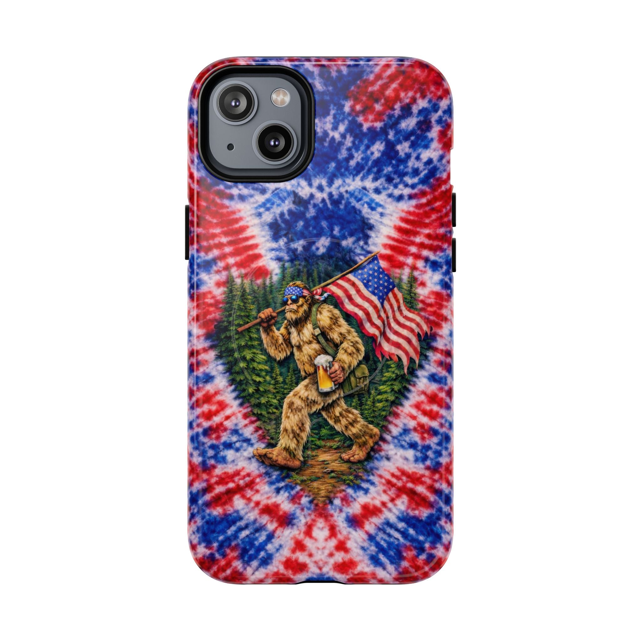 BIGFOOT WITH FLAG RED WHITE & BLUE SWIRL MAGNETIC PHONE CASE  - TLTW2605263