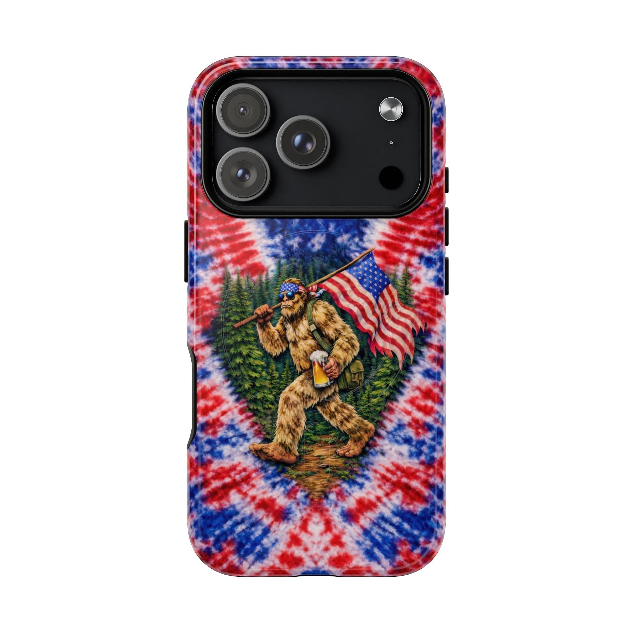 BIGFOOT WITH FLAG RED WHITE & BLUE SWIRL MAGNETIC PHONE CASE  - TLTW2605263