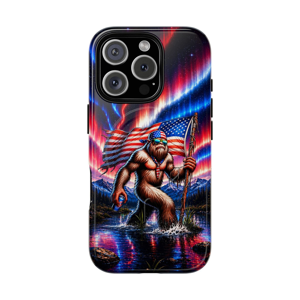 BIGFOOT UNDER RED WHITE & BLUE AURORA MAGNETIC PHONE CASE   - TLHN0306264