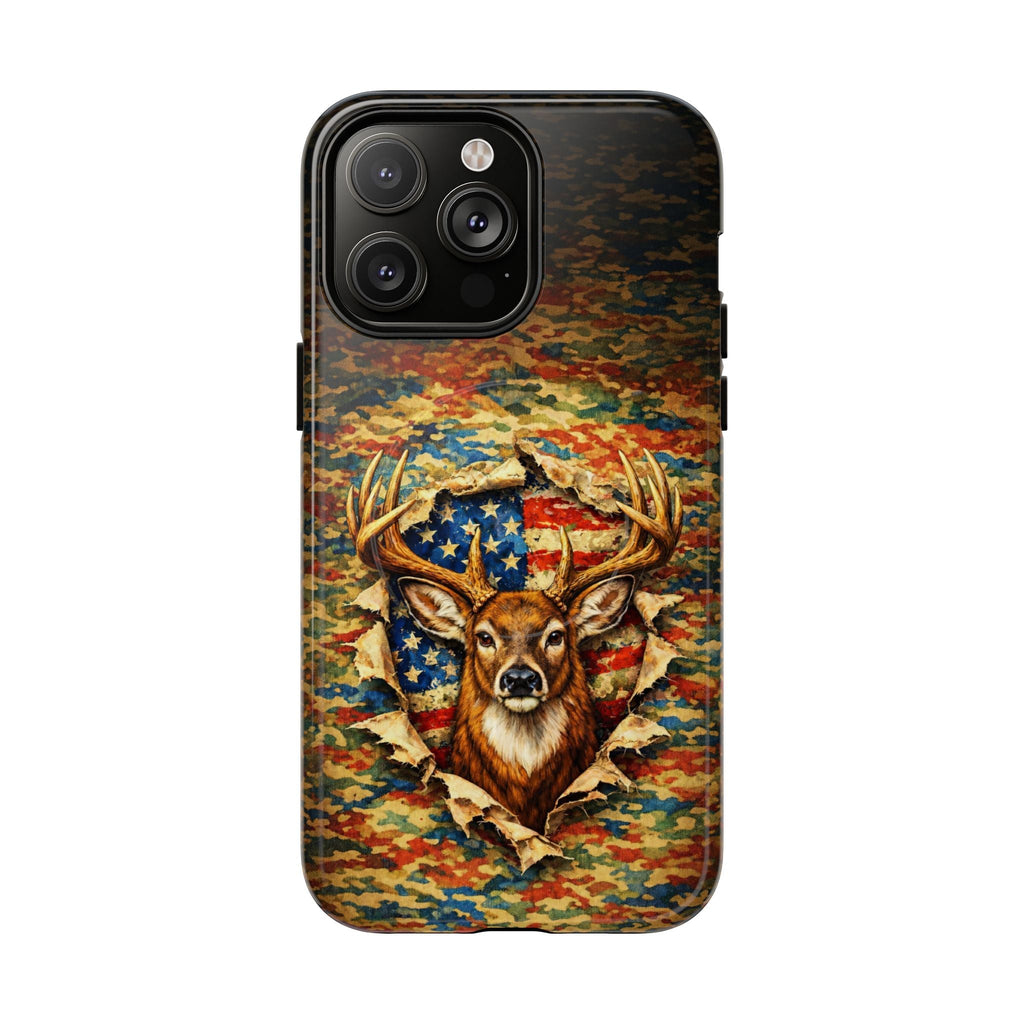 HUNTING DEER CAMOUFLAGE STARS AND STRIPES MAGNETIC PHONE CASE  - TLNT0405261