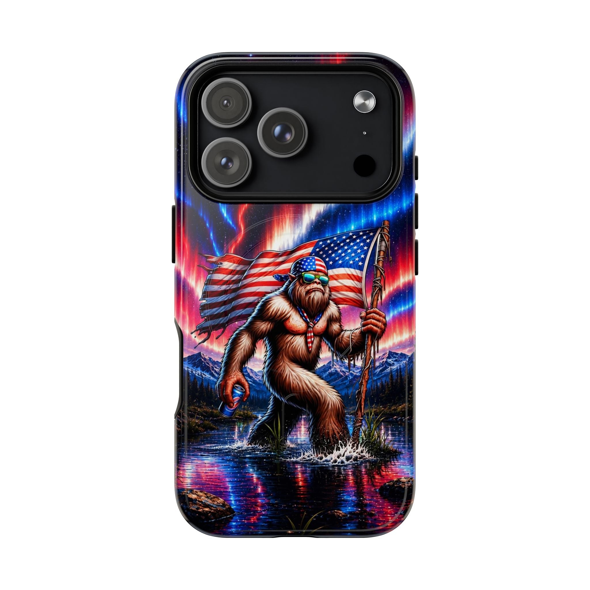 BIGFOOT UNDER RED WHITE & BLUE AURORA MAGNETIC PHONE CASE   - TLHN0306264