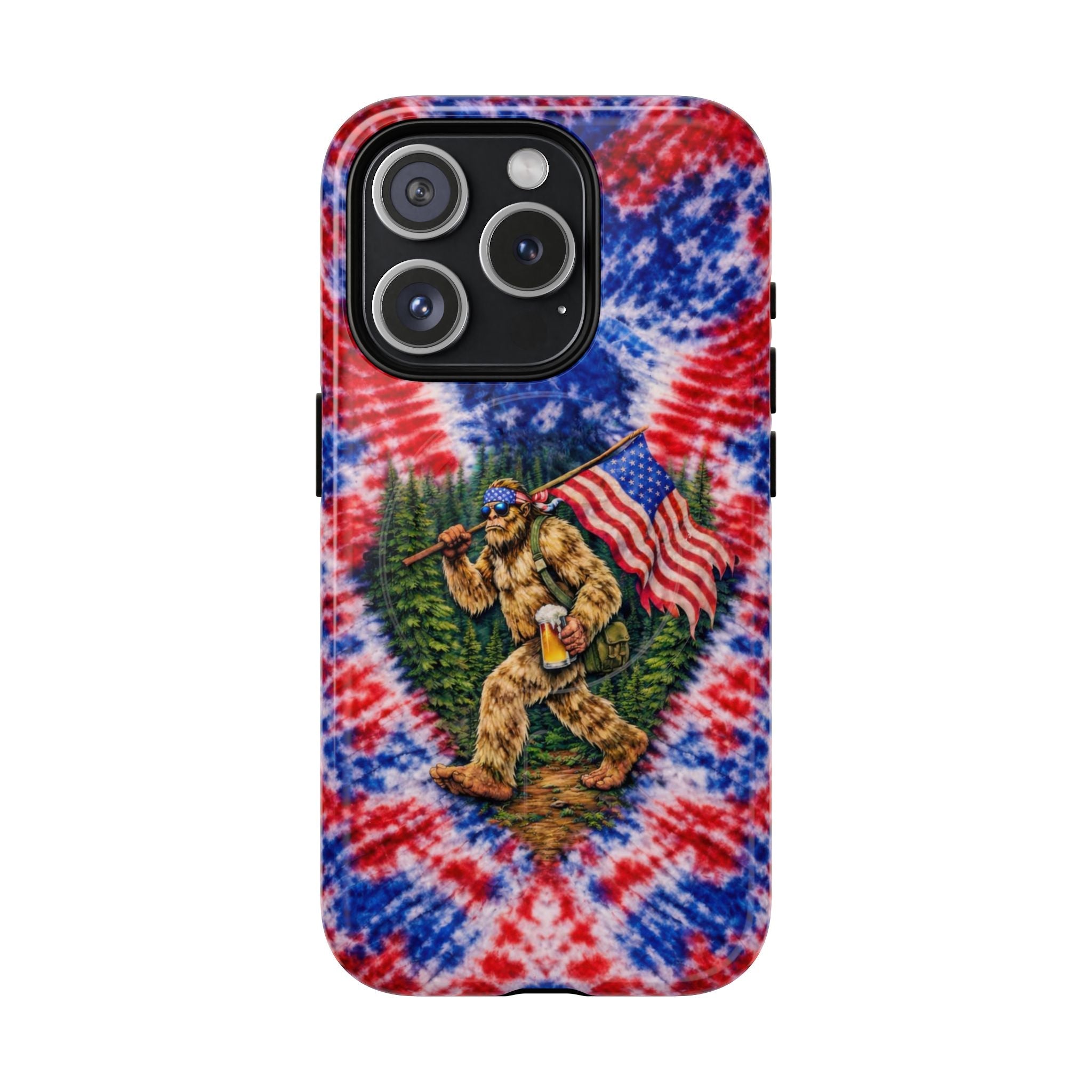 BIGFOOT WITH FLAG RED WHITE & BLUE SWIRL MAGNETIC PHONE CASE  - TLTW2605263