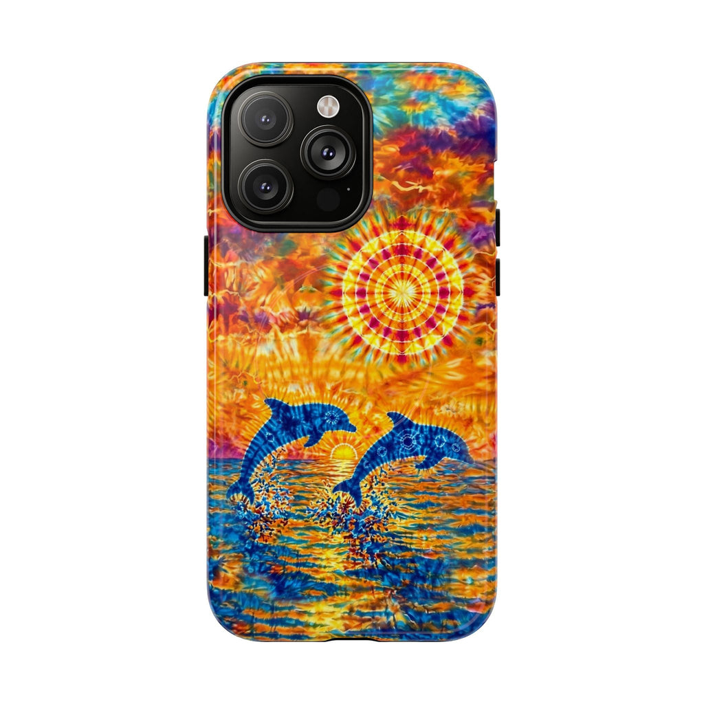 TWO DOLPHINS SUNSET WATERCOLOR PATTERN MAGNETIC PHONE CASE   - TLHN1205264