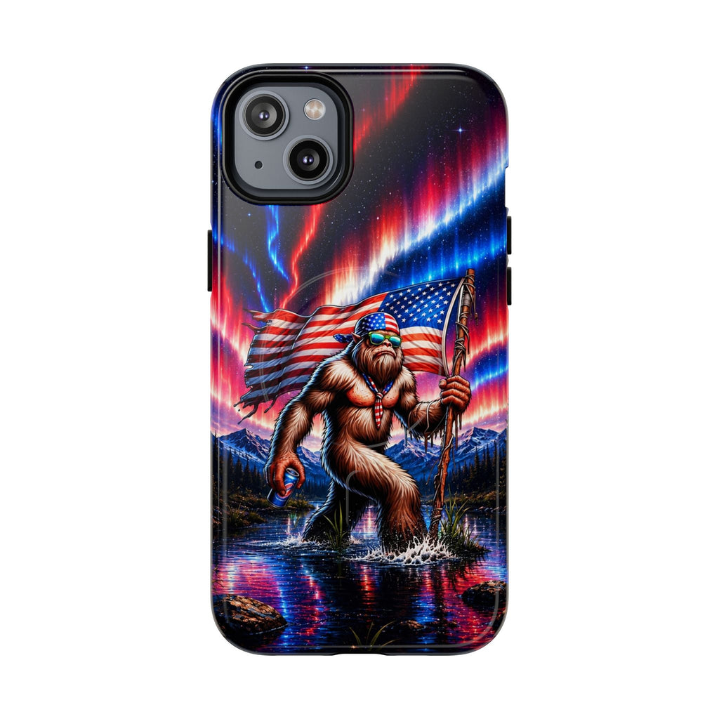 BIGFOOT UNDER RED WHITE & BLUE AURORA MAGNETIC PHONE CASE   - TLHN0306264