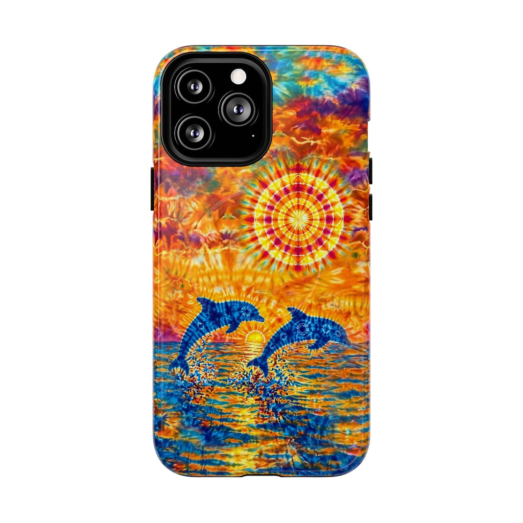 TWO DOLPHINS SUNSET WATERCOLOR PATTERN MAGNETIC PHONE CASE   - TLHN1205264
