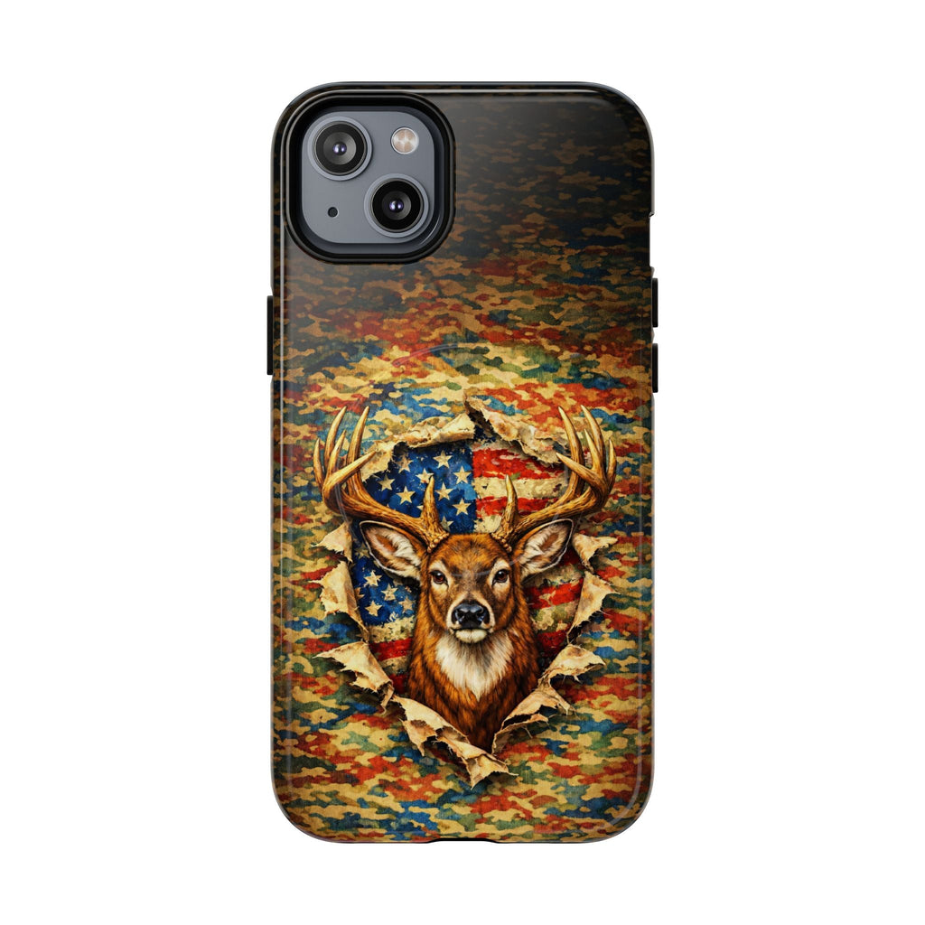 HUNTING DEER CAMOUFLAGE STARS AND STRIPES MAGNETIC PHONE CASE  - TLNT0405261