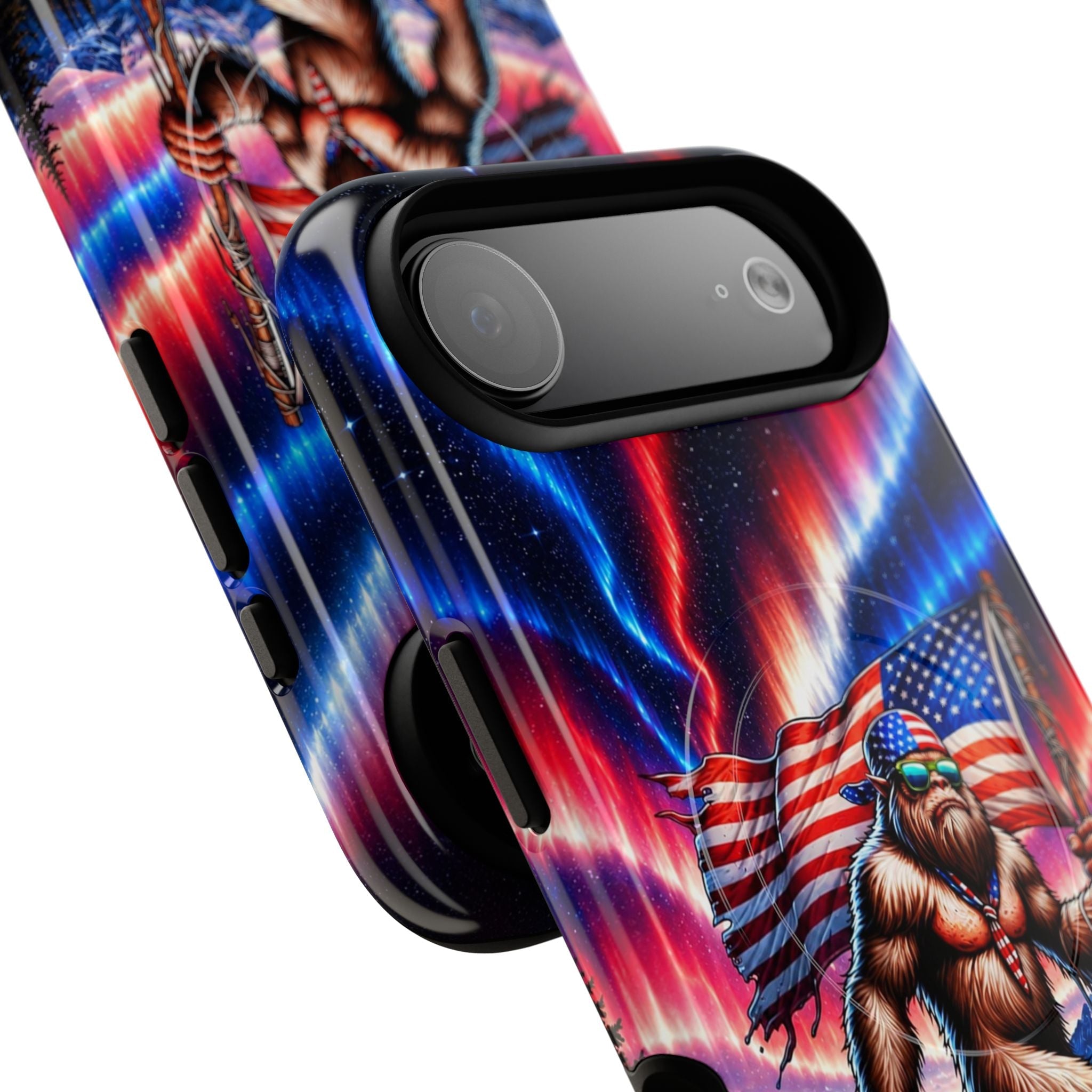 BIGFOOT UNDER RED WHITE & BLUE AURORA MAGNETIC PHONE CASE   - TLHN0306264