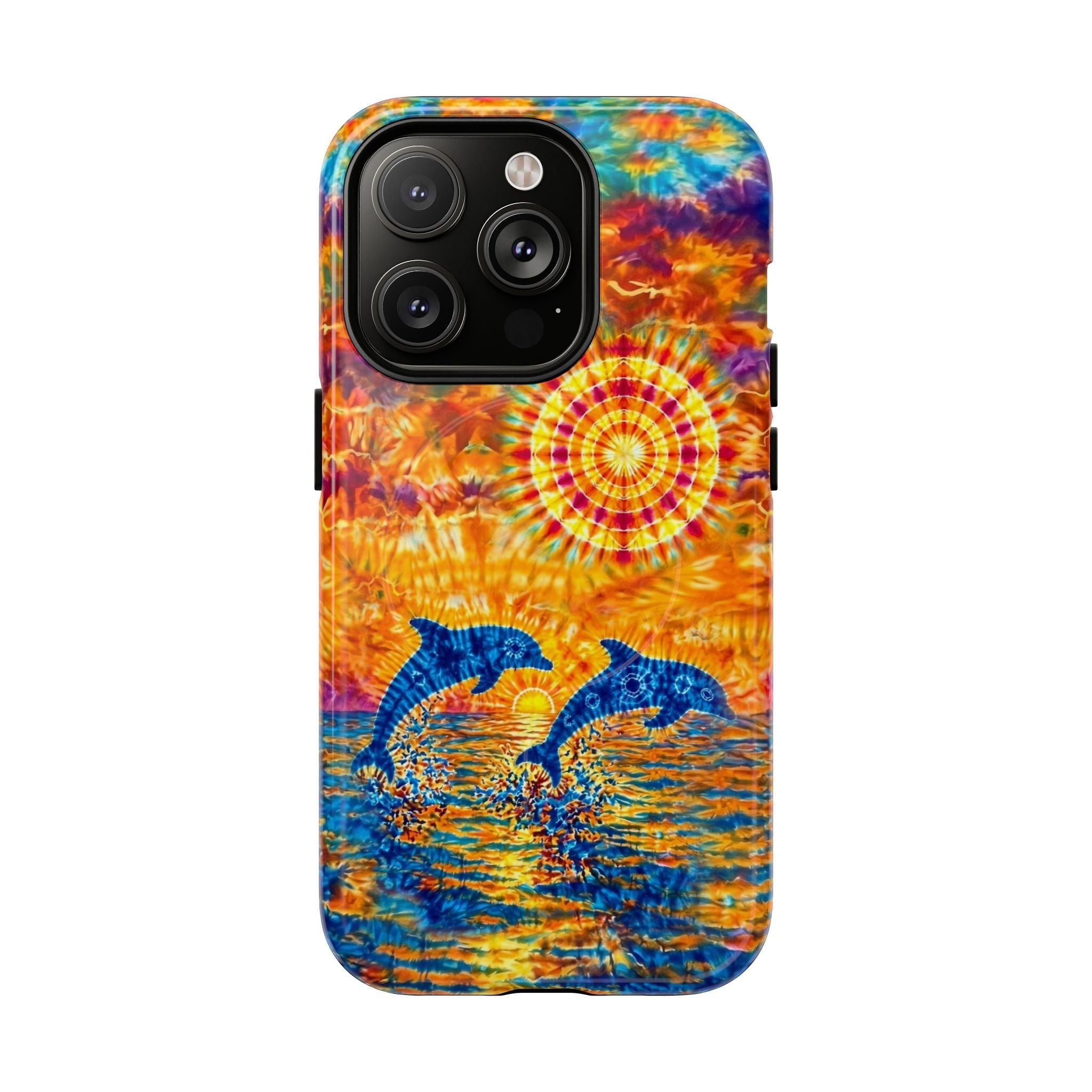 TWO DOLPHINS SUNSET WATERCOLOR PATTERN MAGNETIC PHONE CASE   - TLHN1205264