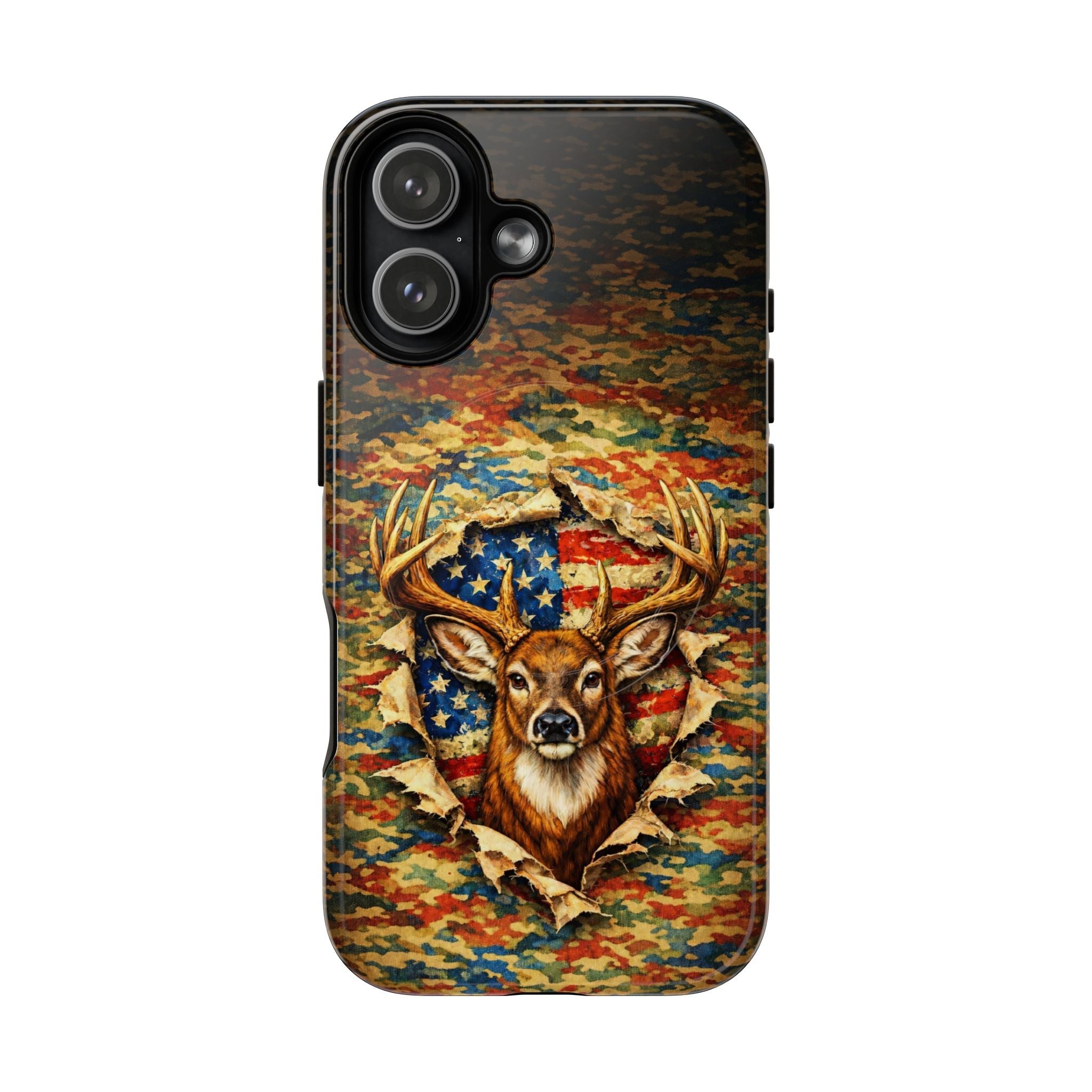 HUNTING DEER CAMOUFLAGE STARS AND STRIPES MAGNETIC PHONE CASE  - TLNT0405261