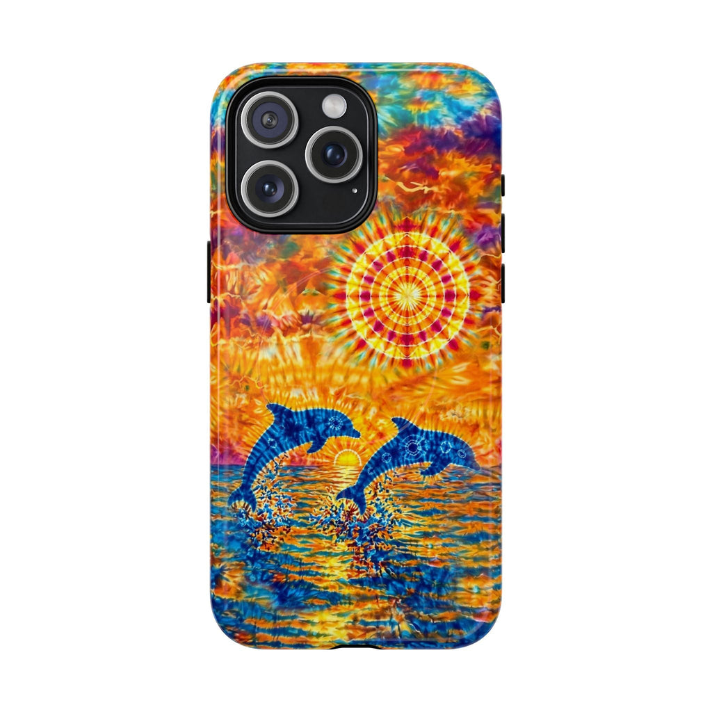 TWO DOLPHINS SUNSET WATERCOLOR PATTERN MAGNETIC PHONE CASE   - TLHN1205264