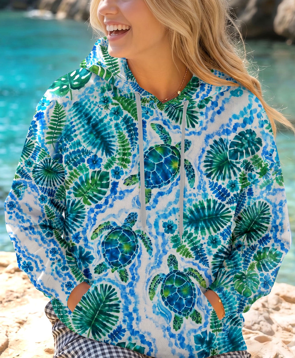TROPICAL TURTLES WATERCOLOR WAVES ALL OVER PRINT  - TLHN2506261