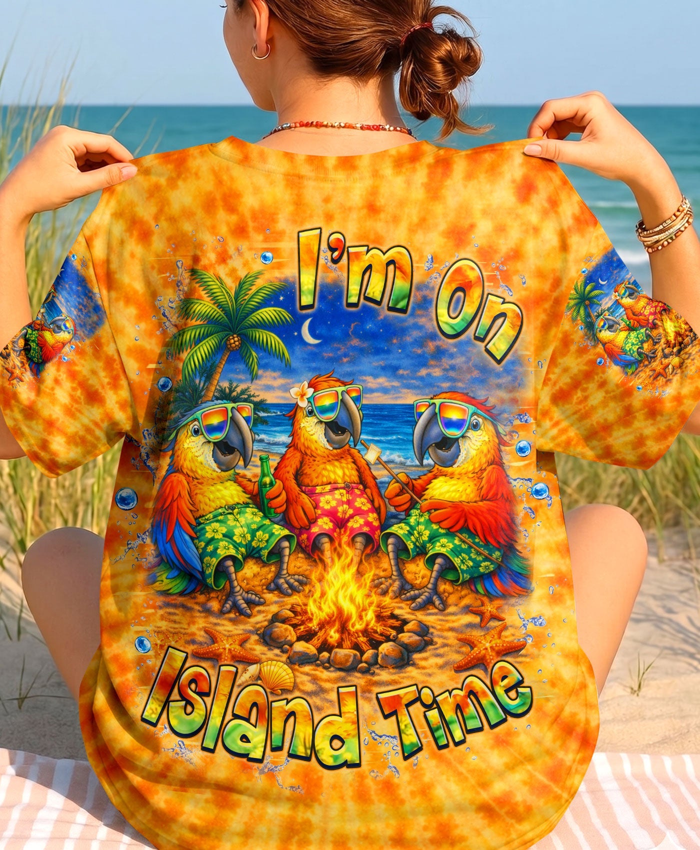 I'M ON ISLAND TIME PARROT SWIRL ALL OVER PRINT    - TLHN0705262