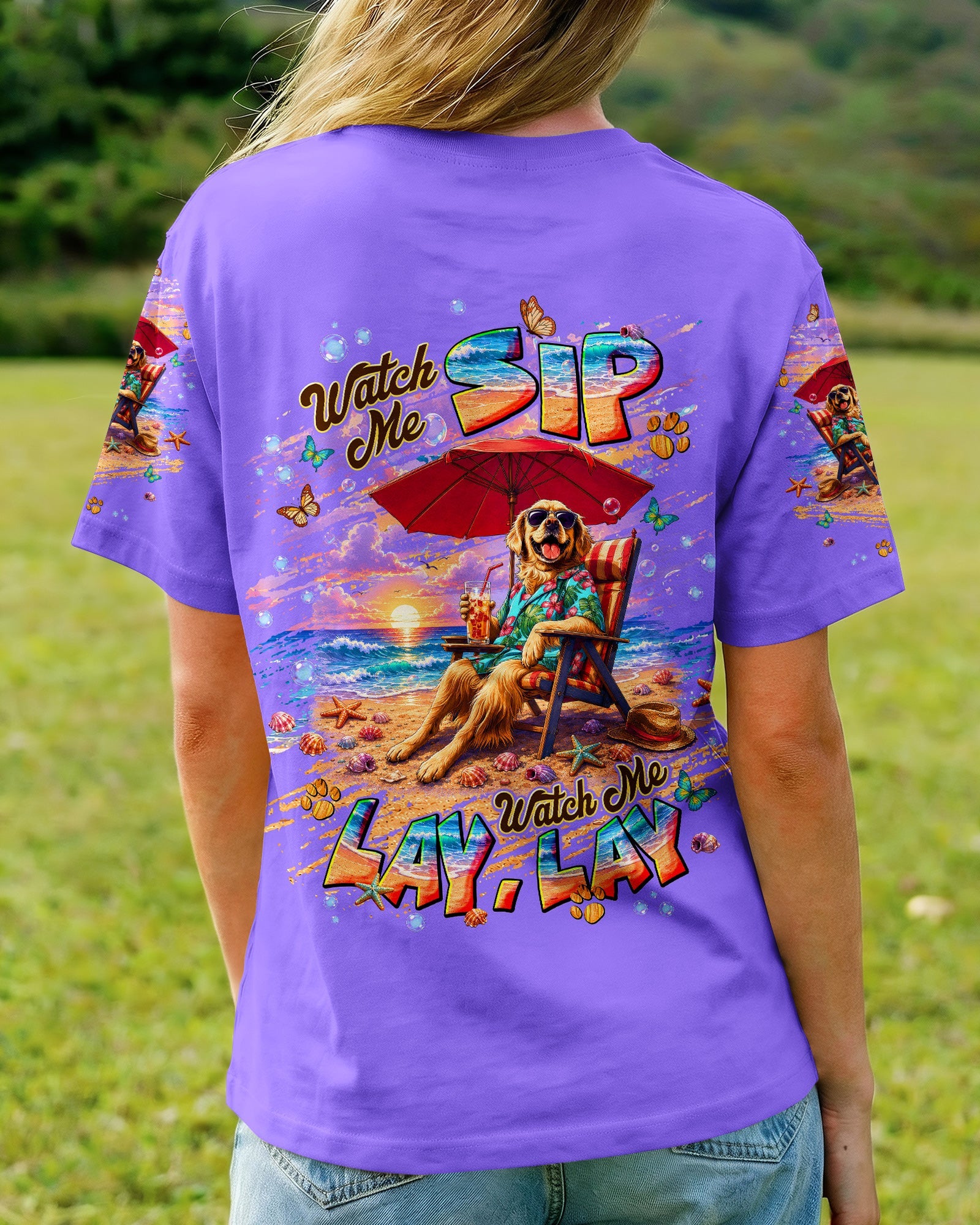 WATCH ME SIP GOLDEN RETRIEVER  DOG ALL OVER PRINT  - TLNT2605263
