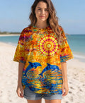 TWO DOLPHINS SUNSET WATERCOLOR PATTERN ALL OVER PRINT  - TLHN2304262