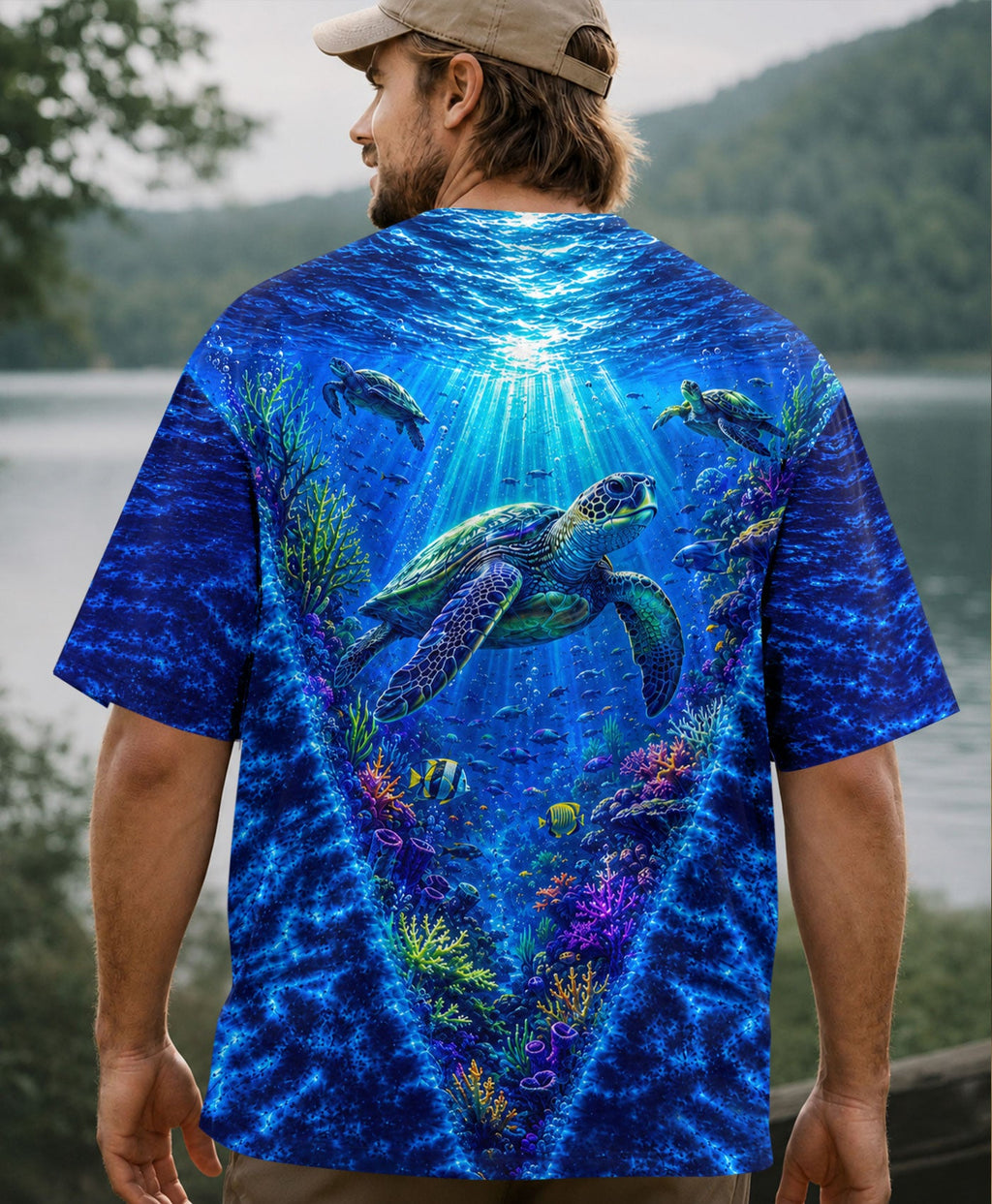 UNDERSEA TURTLE V BLUE PATTERN ALL OVER PRINT  - TLHN0206263