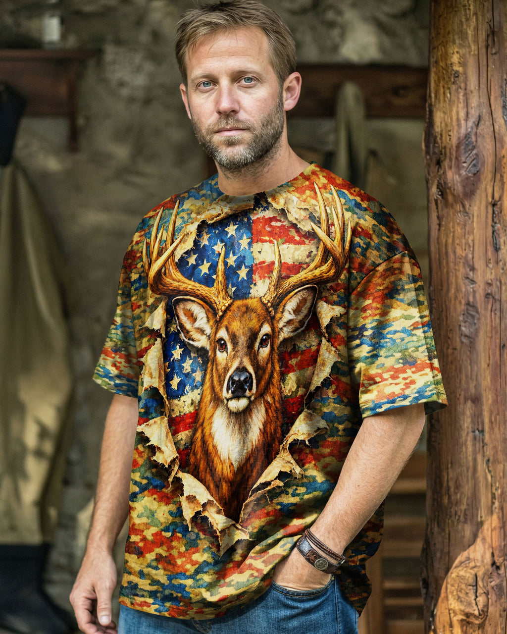 HUNTING DEER CAMOUFLAGE STARS AND STRIPES  ALL OVER PRINT - TLNT0604261