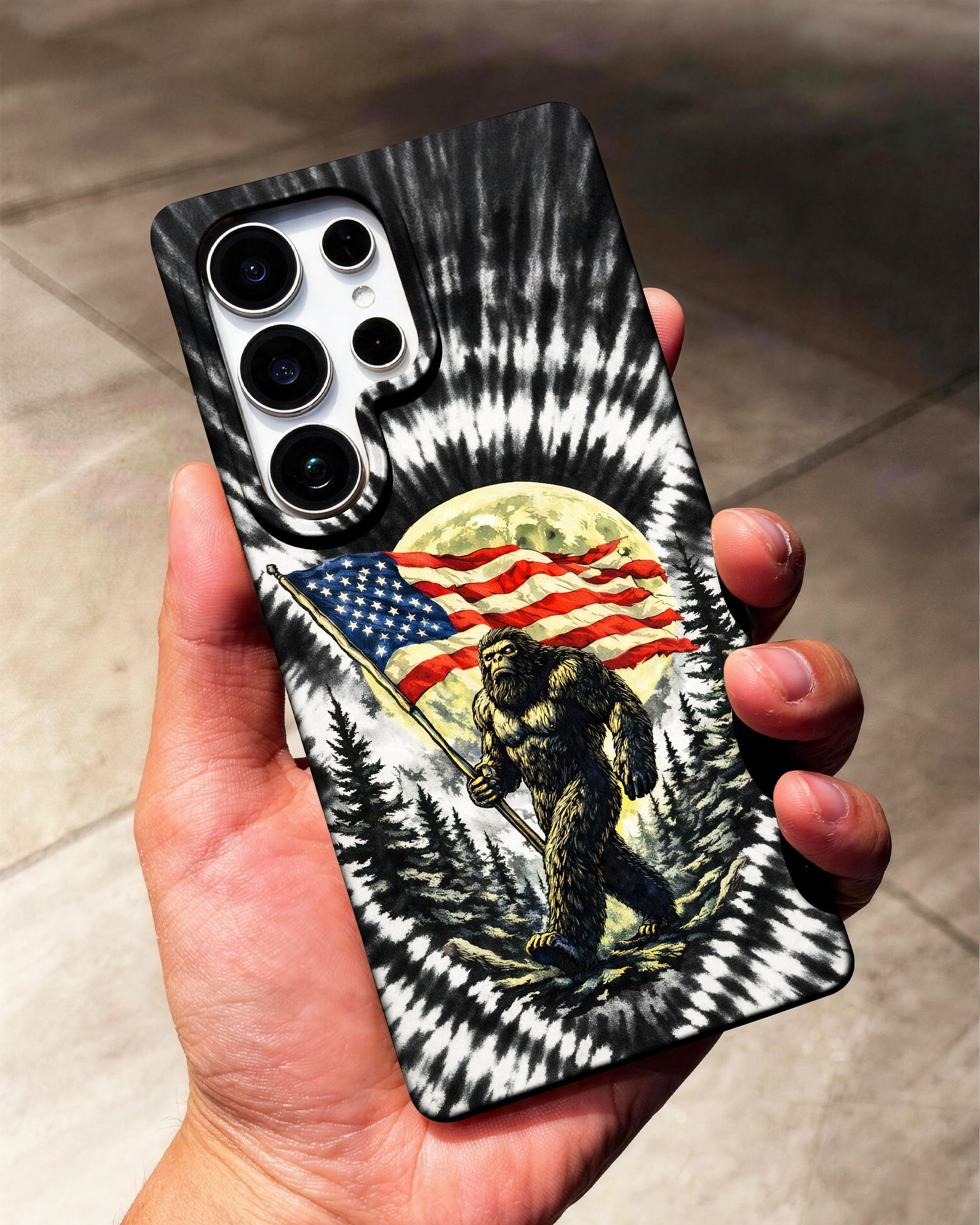 BIGFOOT WITH FLAG MOON SWIRL PHONE CASE  - TLNT0805261