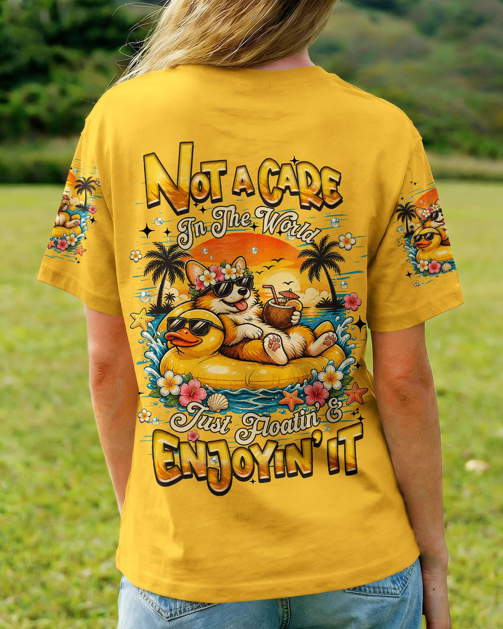 NOT A CARE IN THE WORLD CORGI DOG  ALL OVER PRINT  - TLHN0405263