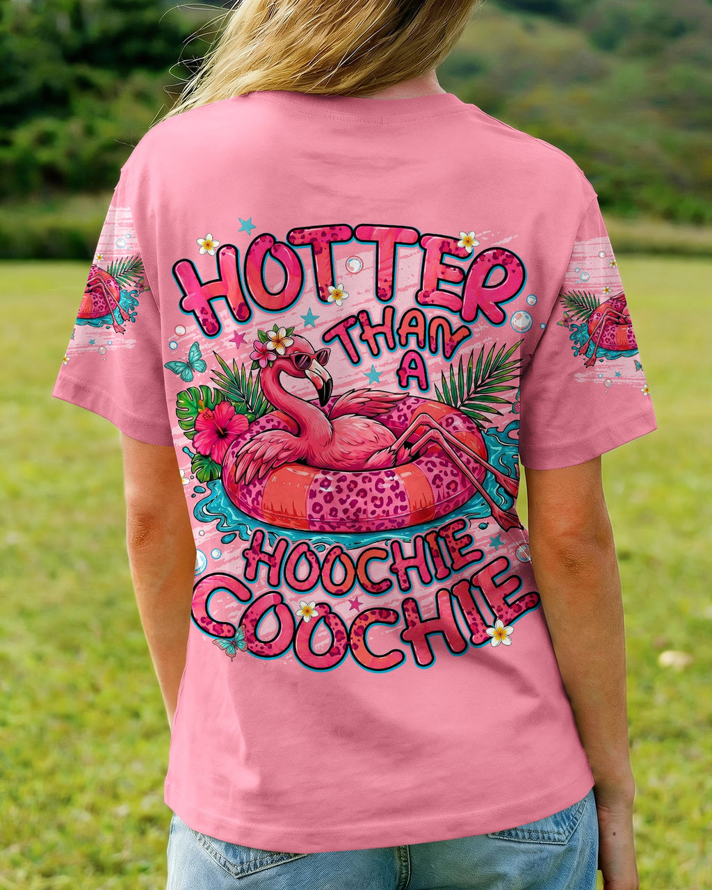 HOTTER THAN A HOOCHIE COOCHIE FLAMINGO ALL OVER PRINT  - TLNT0705264