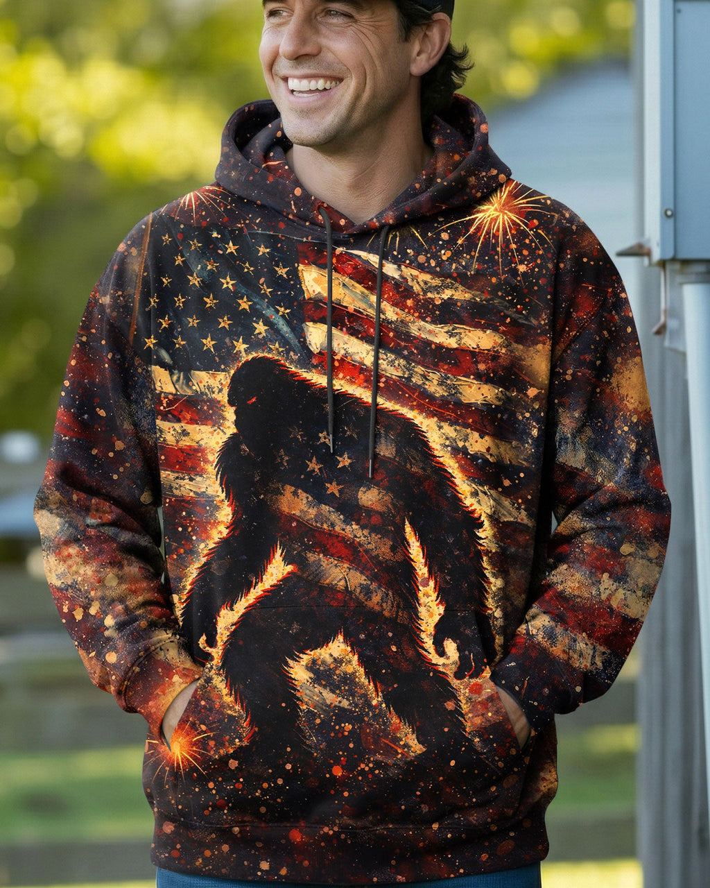 BIGFOOT STARS AND STRIPES GRUNGE ART ALL OVER PRINT - TLHN0704263