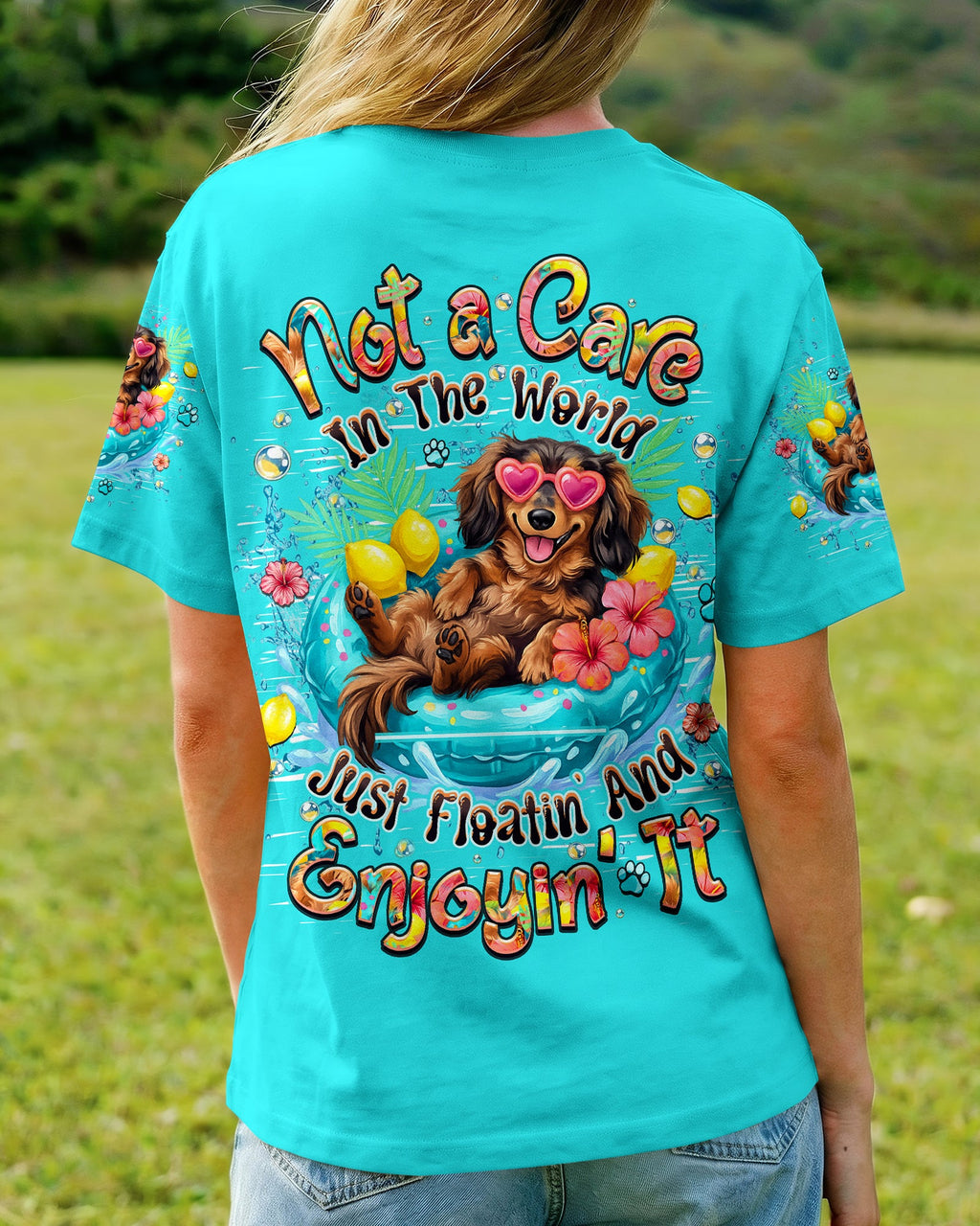NOT A CARE IN THE WORLD DACHSHUND DOG  ALL OVER PRINT  - TLHN2105261
