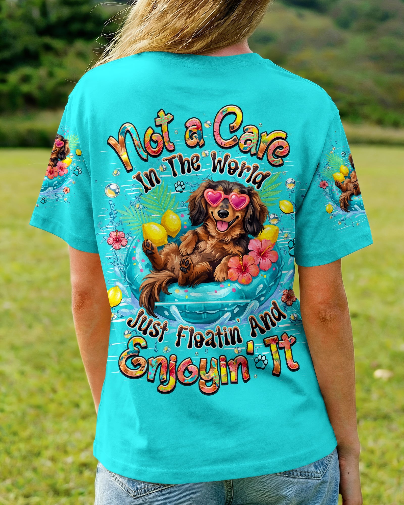 NOT A CARE IN THE WORLD DACHSHUND DOG  ALL OVER PRINT  - TLHN2105261